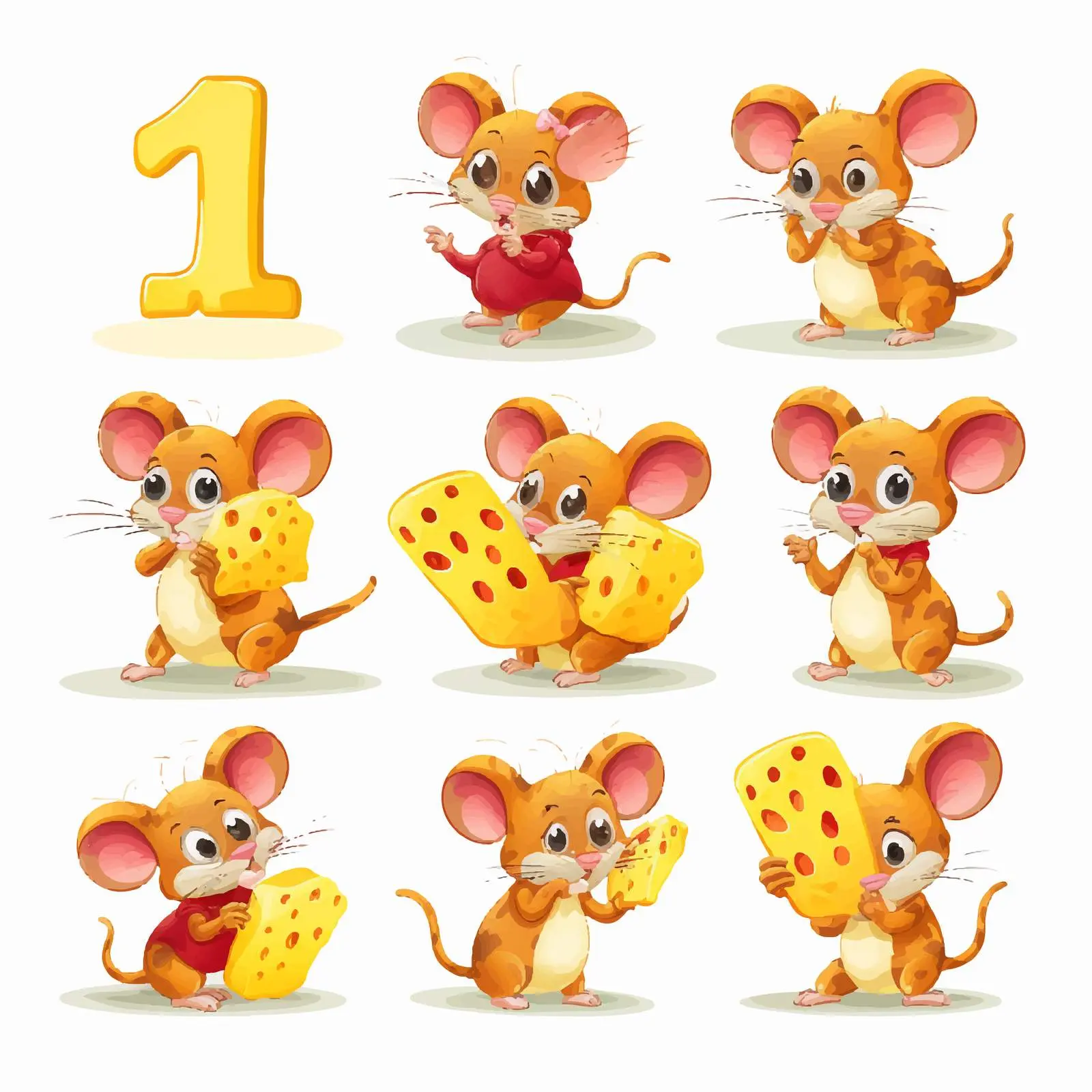 Cheese Numbers with Cute Mice Vectors – free cheese image from Dotvec