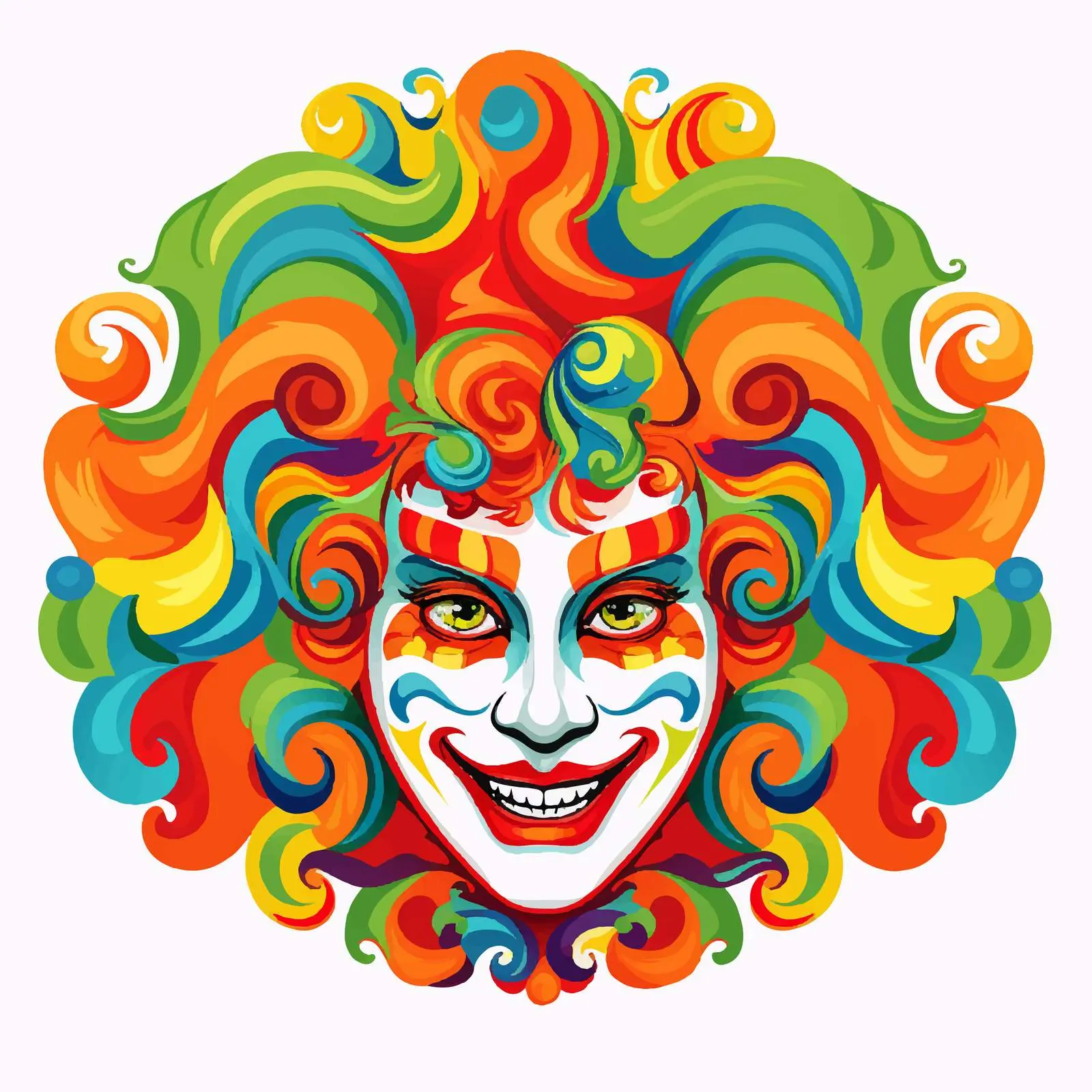 Bright Clown Face with Curly Hair Vector — free download from Dotvec