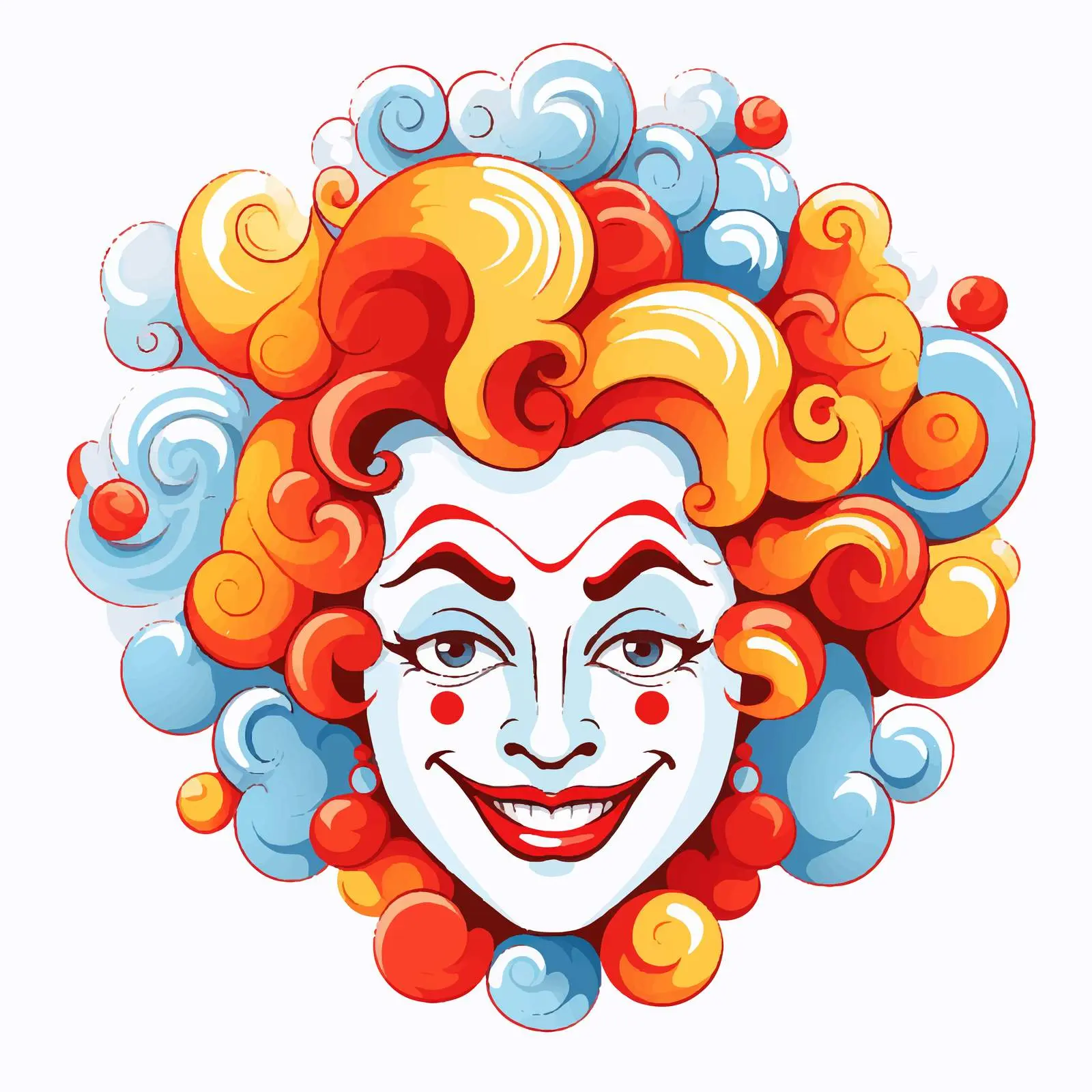 Colorful Cartoon Clown Face with Curly Hair — free download from Dotvec