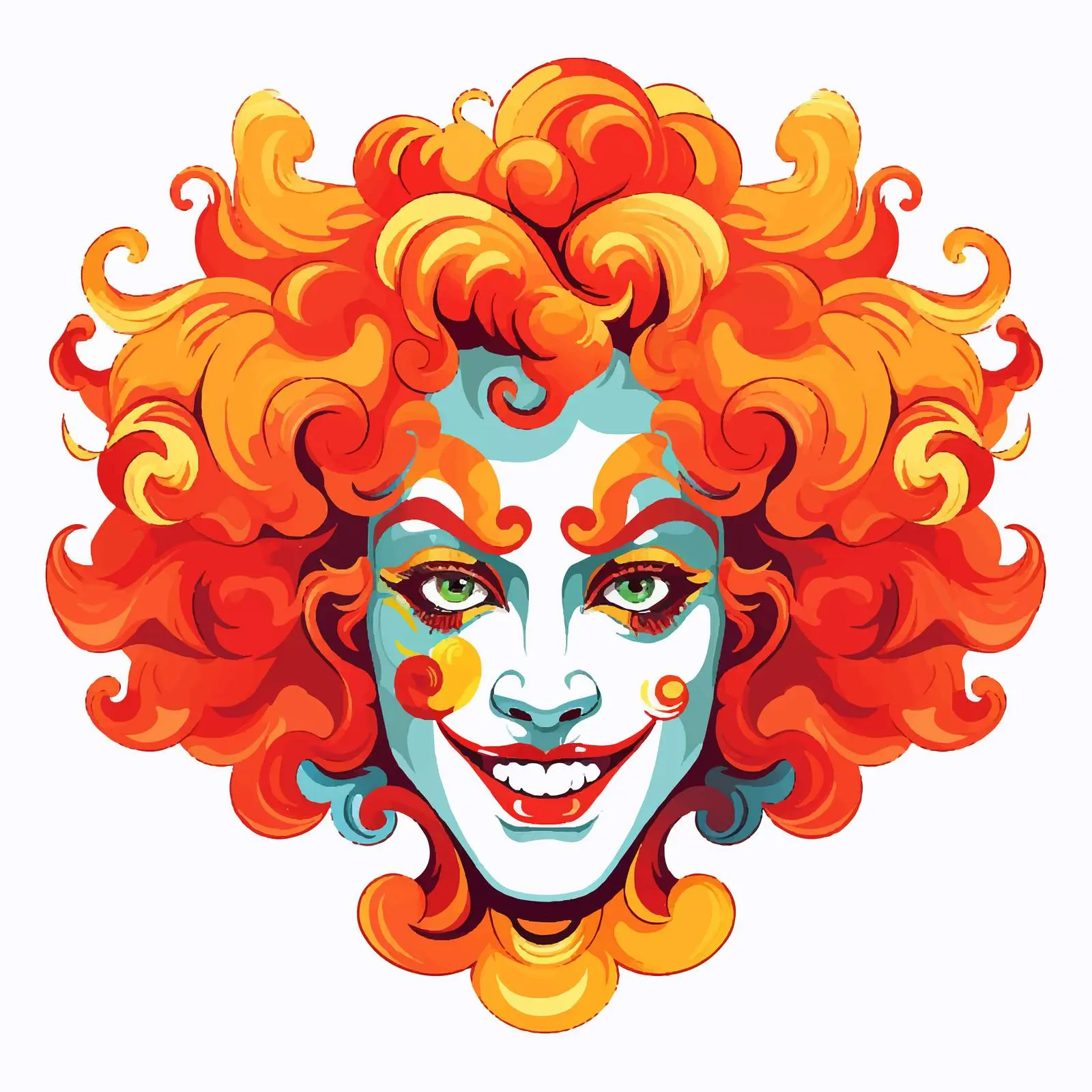 Colorful Cartoon Clown Face with Curly Hair — free download from Dotvec