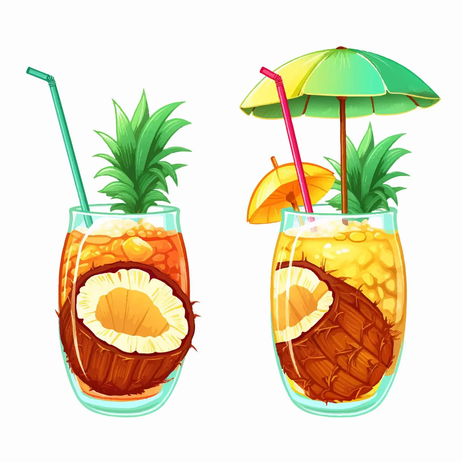 Coconut and Pineapple Beach Cocktails Vector Set — free download from Dotvec