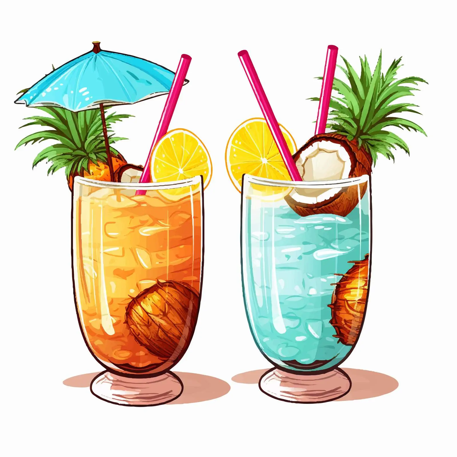 Tropical Coconut and Pineapple Beach Cocktails Vectors — free download from Dotvec