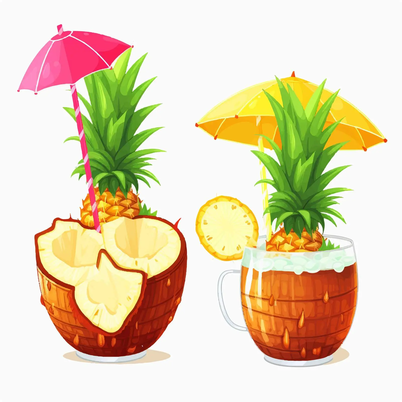 Coconut and Pineapple Beach Cocktails Clipart – free caribbean image from Dotvec