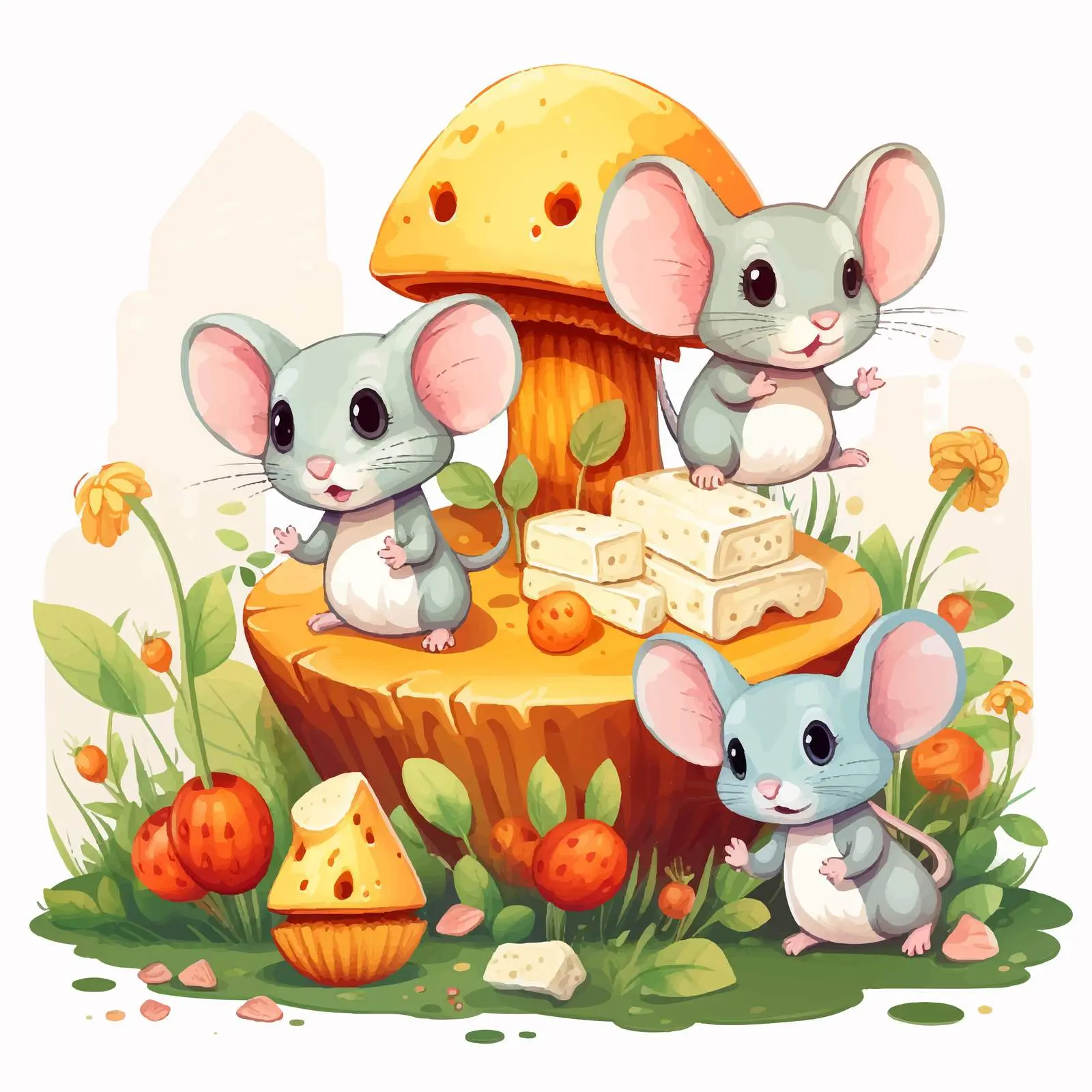 Cute Mice with Colorful Cheese Illustration – free cheese image from Dotvec