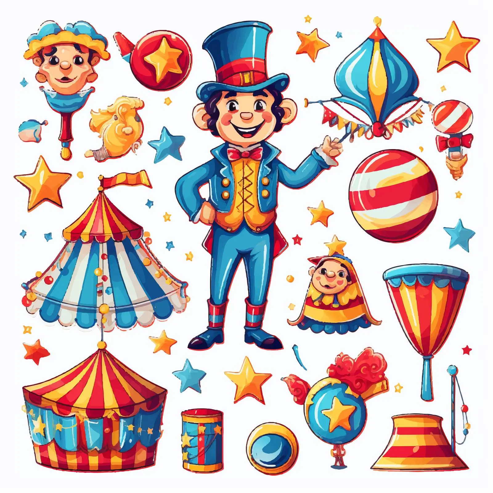 Bright Cartoon Circus Vector Sticker Pack — free download from Dotvec