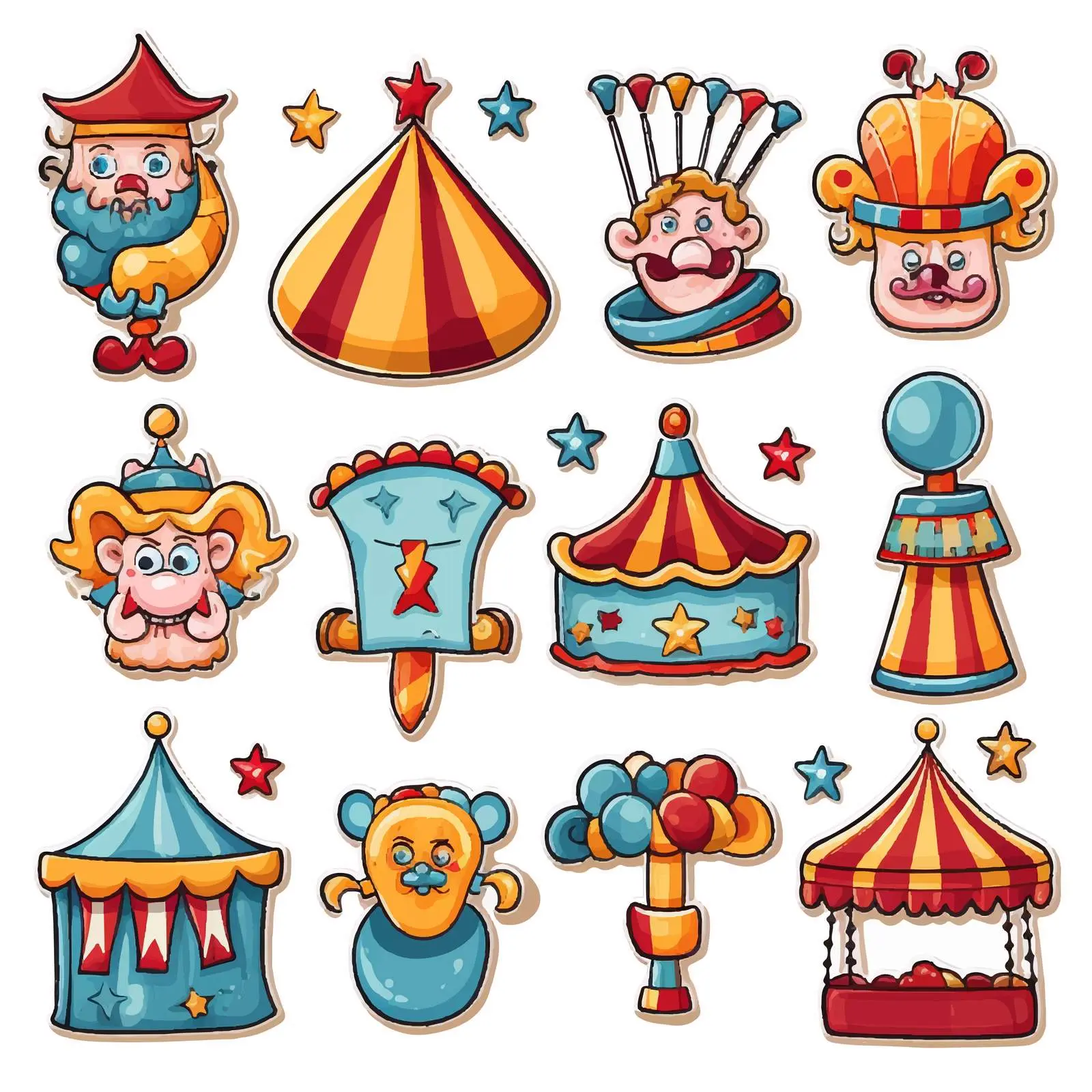 Bright Cartoon Circus Sticker Pack Vector Illustrations – free circus image from Dotvec