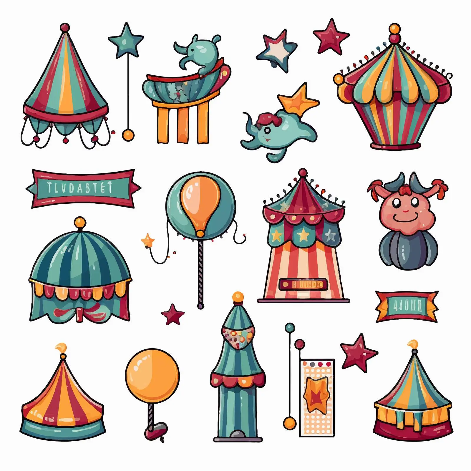 Bright Cartoon Circus Sticker Pack Vectors — free download from Dotvec