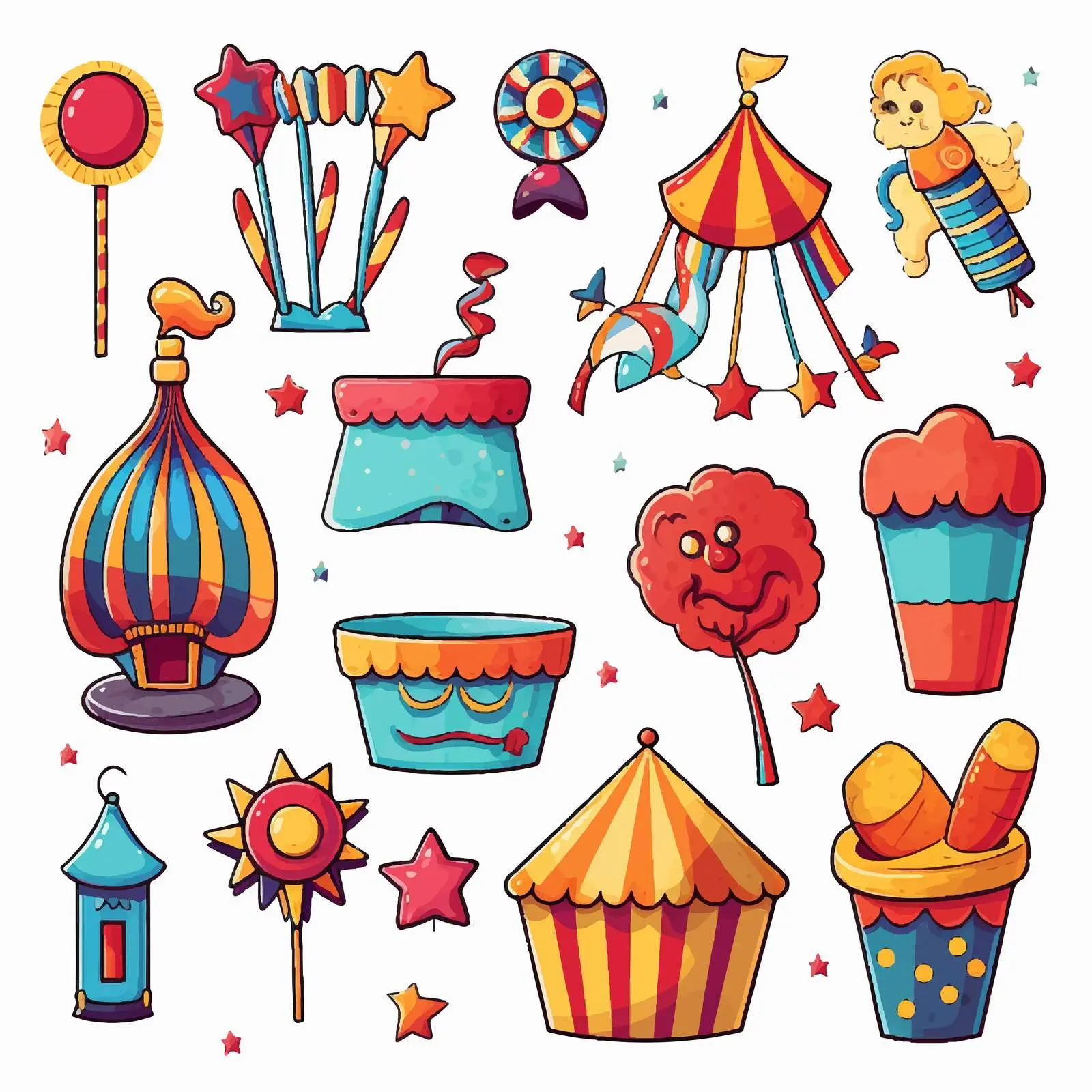 Bright Cartoon Circus Sticker Pack Vector Illustrations – free characters image from Dotvec