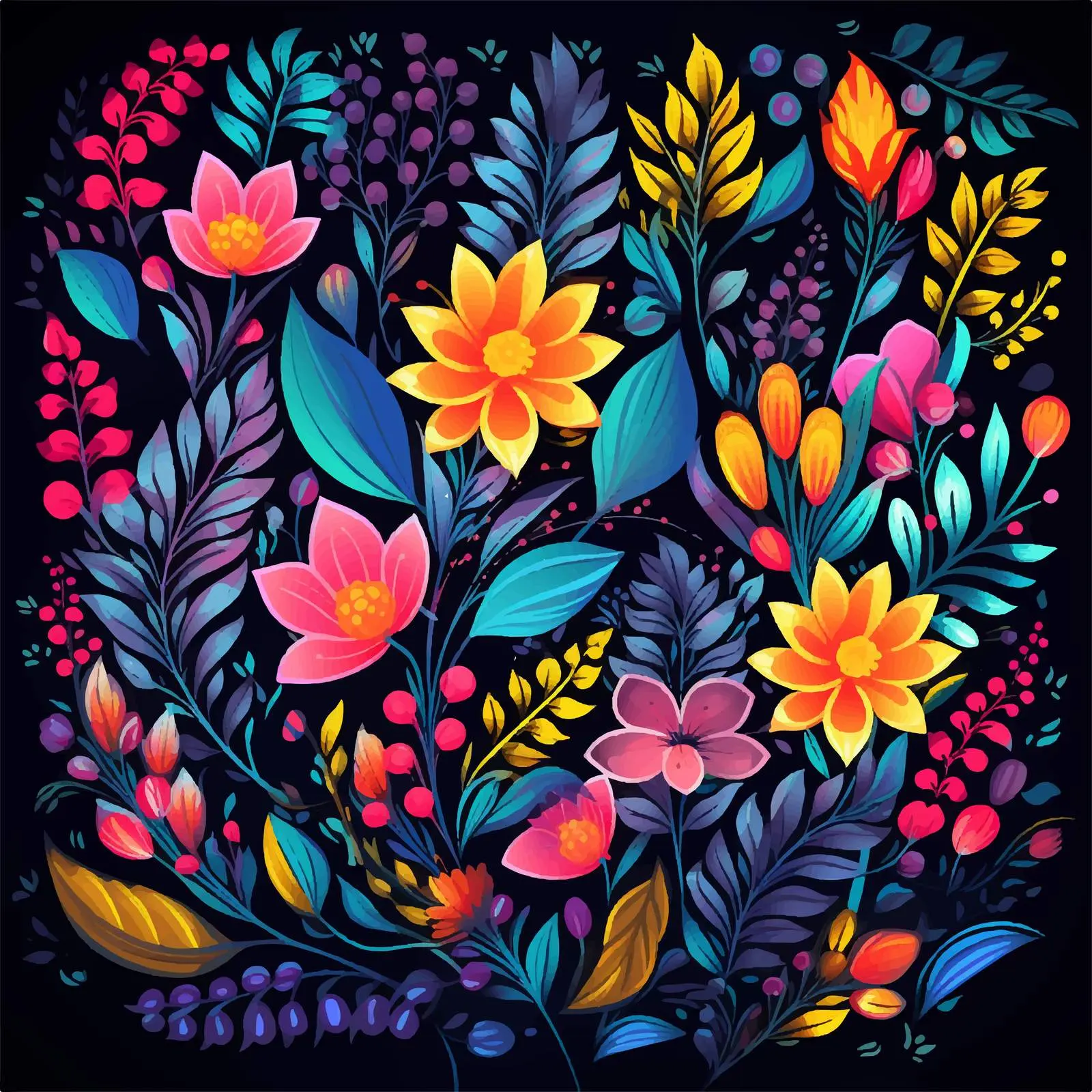 Bright Flowers and Leaves on Dark Backdrop — free download from Dotvec
