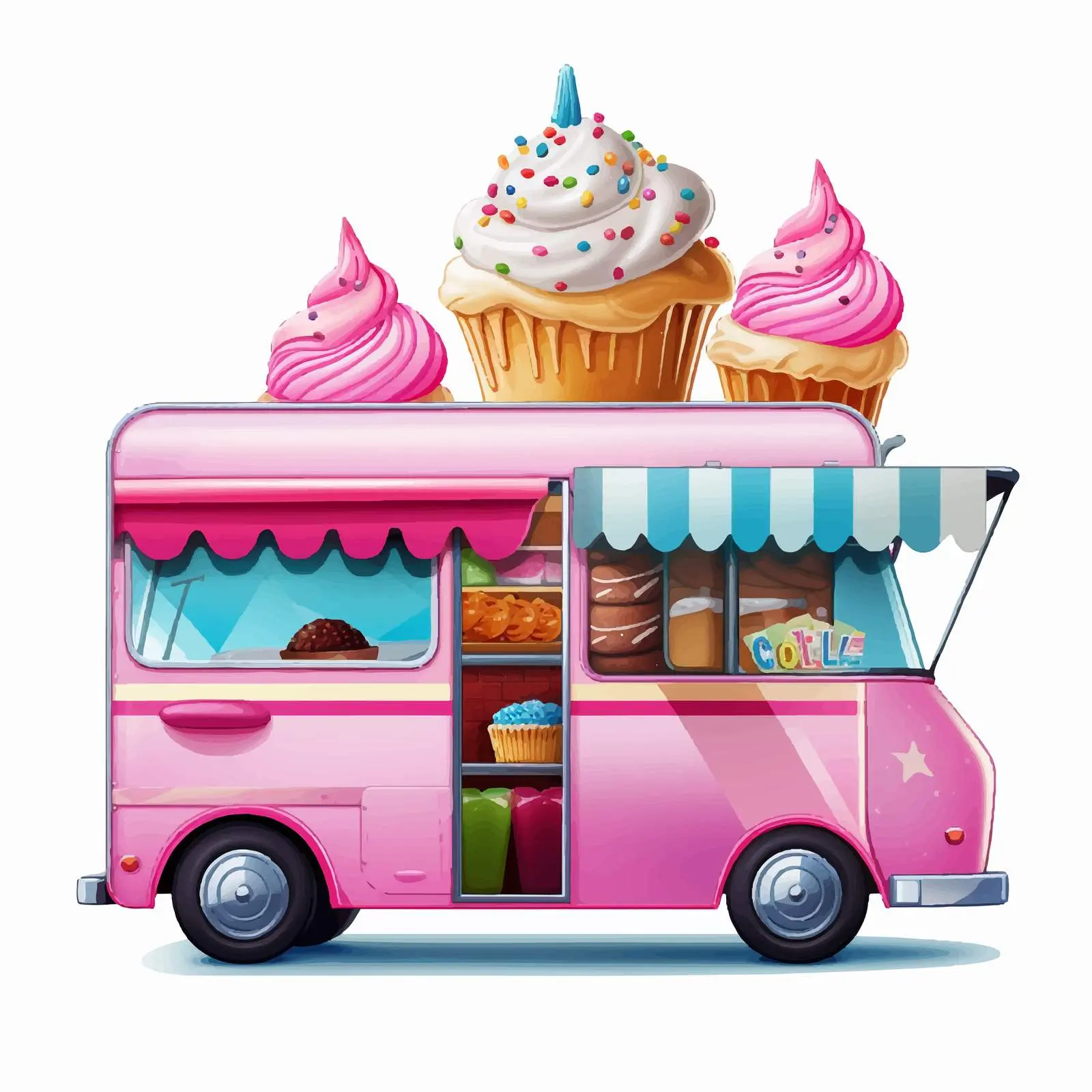 Bright Food Truck with Giant Cupcake Sign – free delicious dessert image from Dotvec