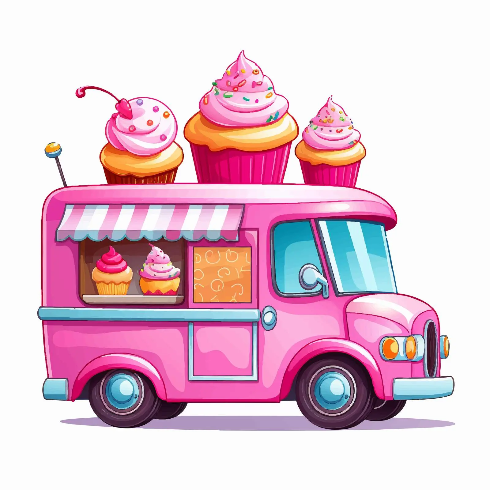 Colorful Food Truck with Cupcake Sign Vector — free download from Dotvec