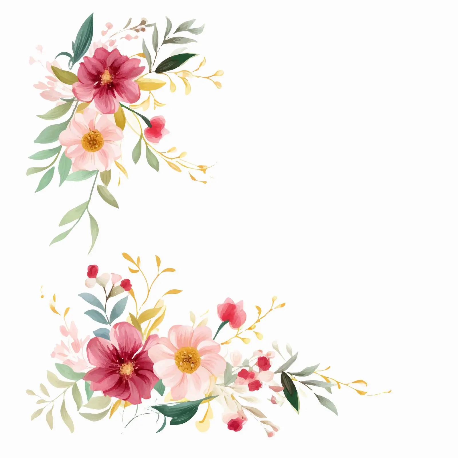 Bright Fresh Floral Borders on White Background – free nature vectors image from Dotvec
