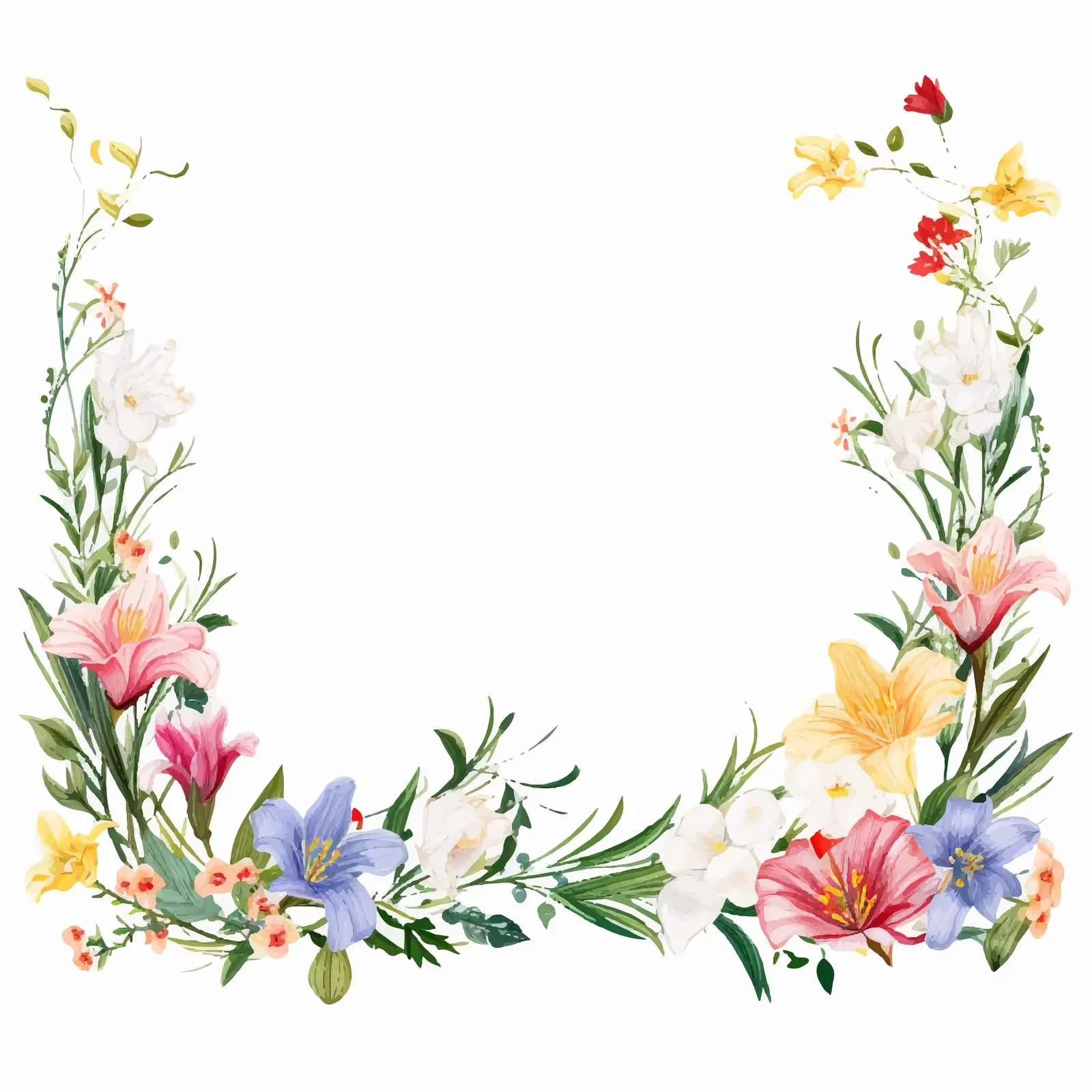 Bright Fresh Floral Borders White Isolated – free transparent background image from Dotvec