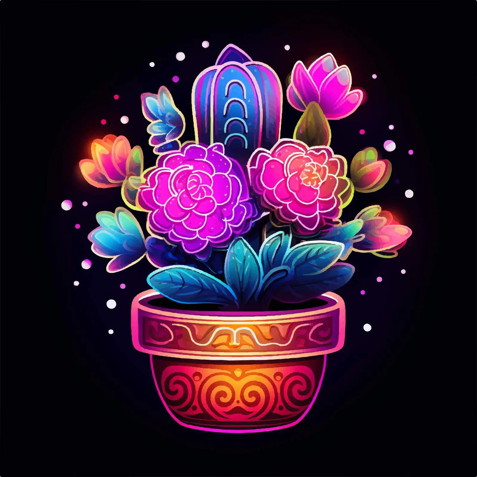 Neon Cactus in Pot Vector Illustration — free download from Dotvec