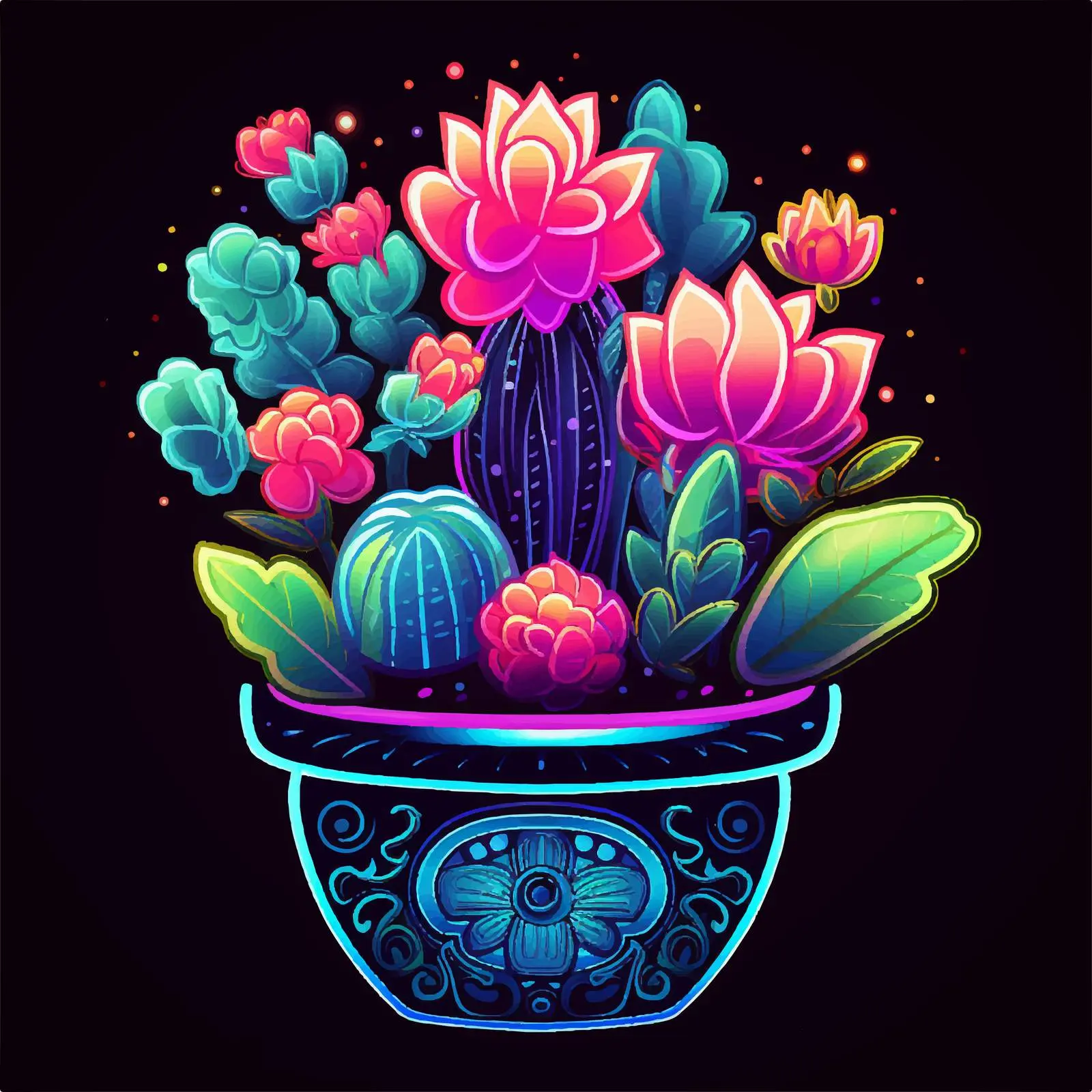 Bright Neon Cactus Vector Illustration — free download from Dotvec