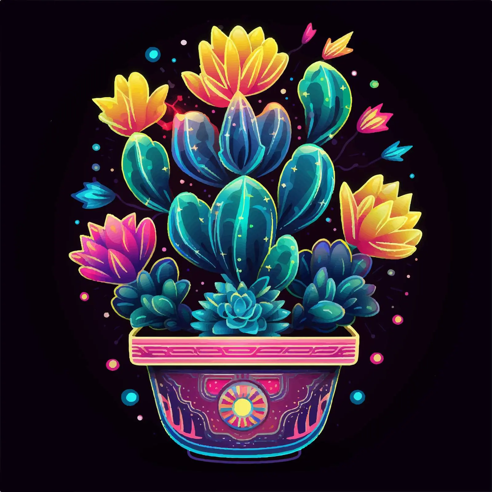 Bright Neon Cactus in Pot Vector Illustration — free download from Dotvec