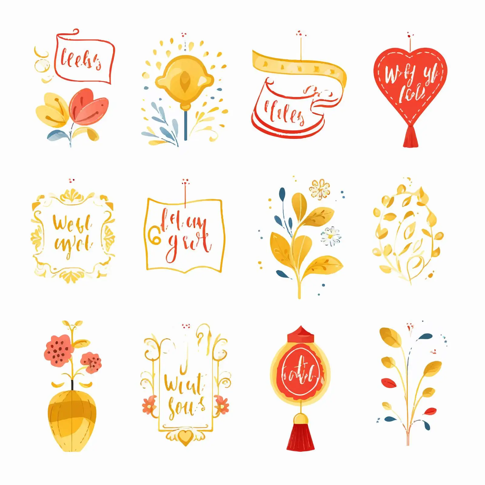 Bright Good Luck Wishes Card Elements Set – free message card image from Dotvec