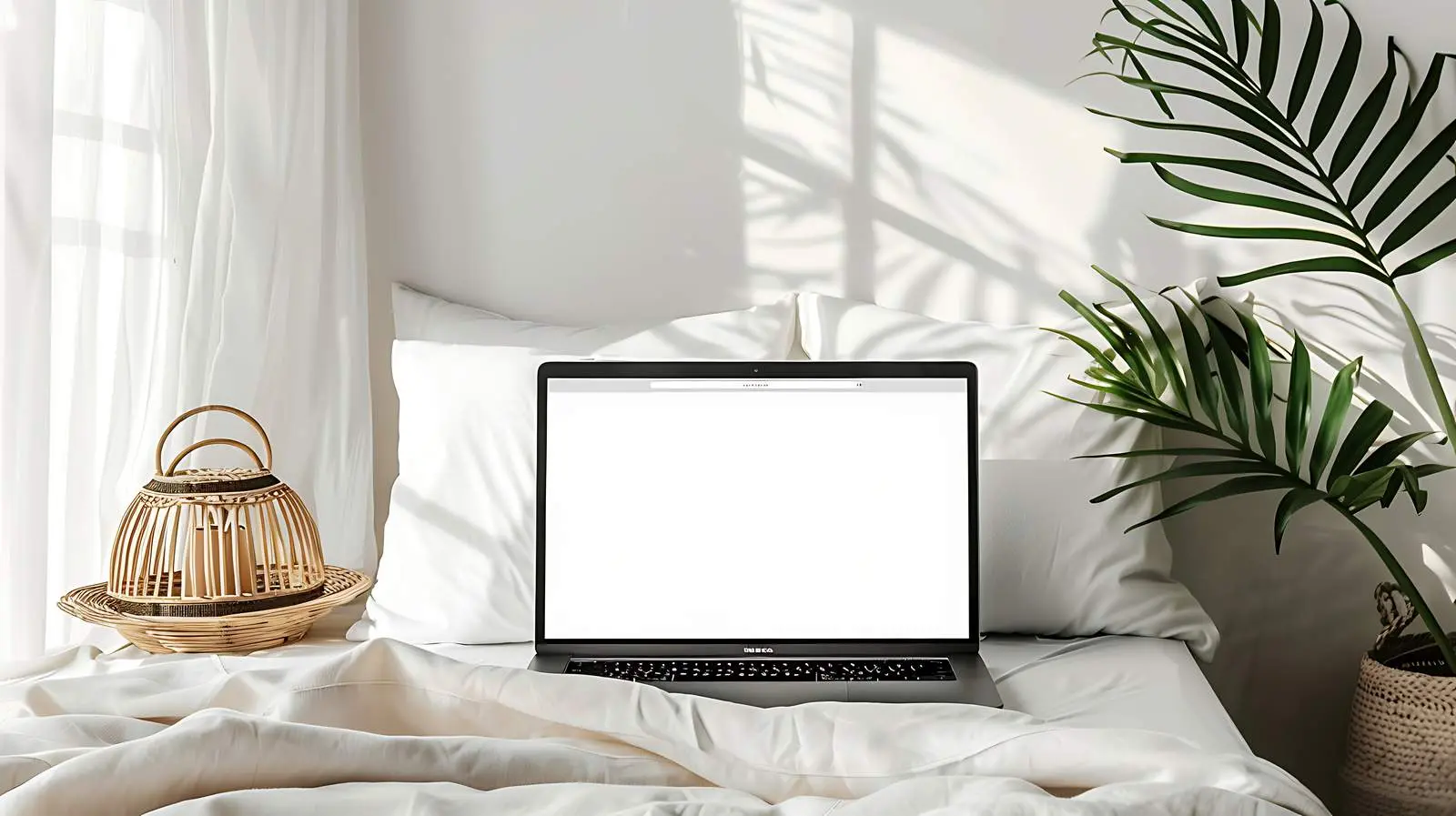 Bright Home Office Desk Workspace with Mockup Screen free images image from Dotvec