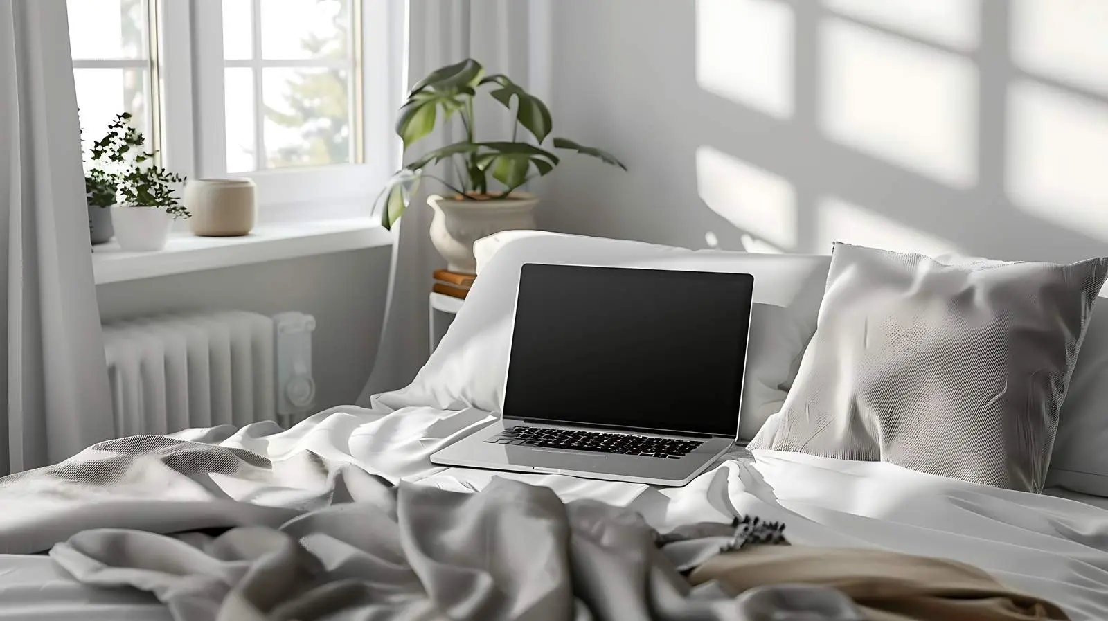 Bright Home Office Desk with Mockup Screen – free digital mockup image from Dotvec