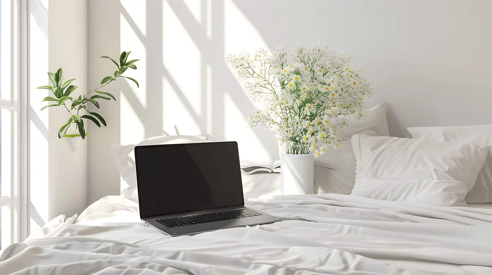 Bright Home Office Desk Workspace with Screen – free stylish office image from Dotvec