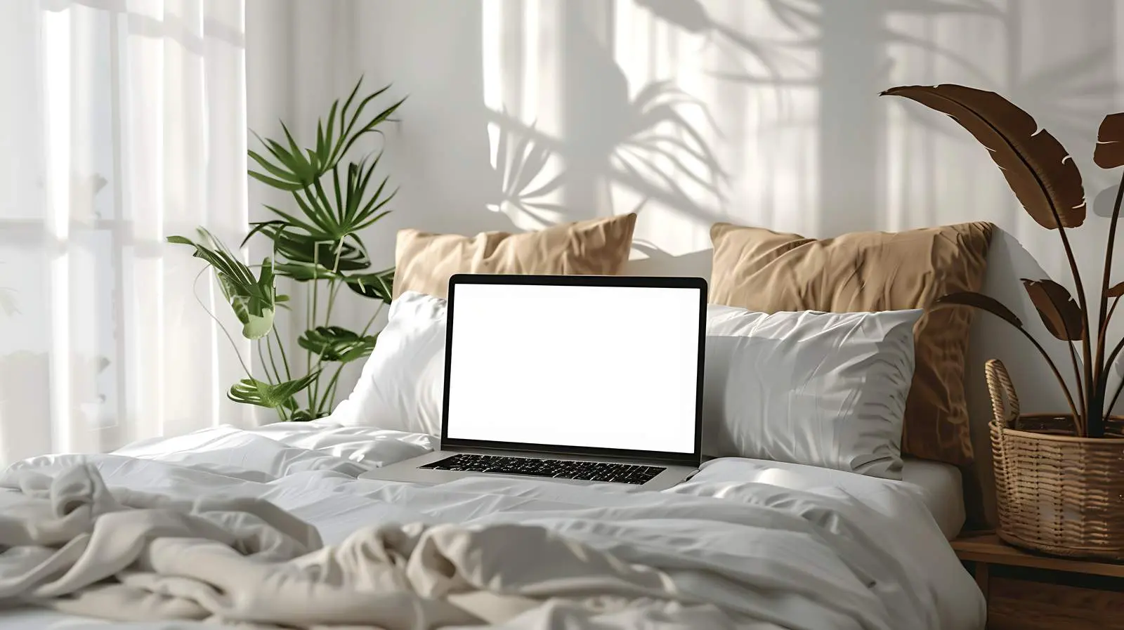 Bright Home Office Desk with Mockup Screen — free download from Dotvec