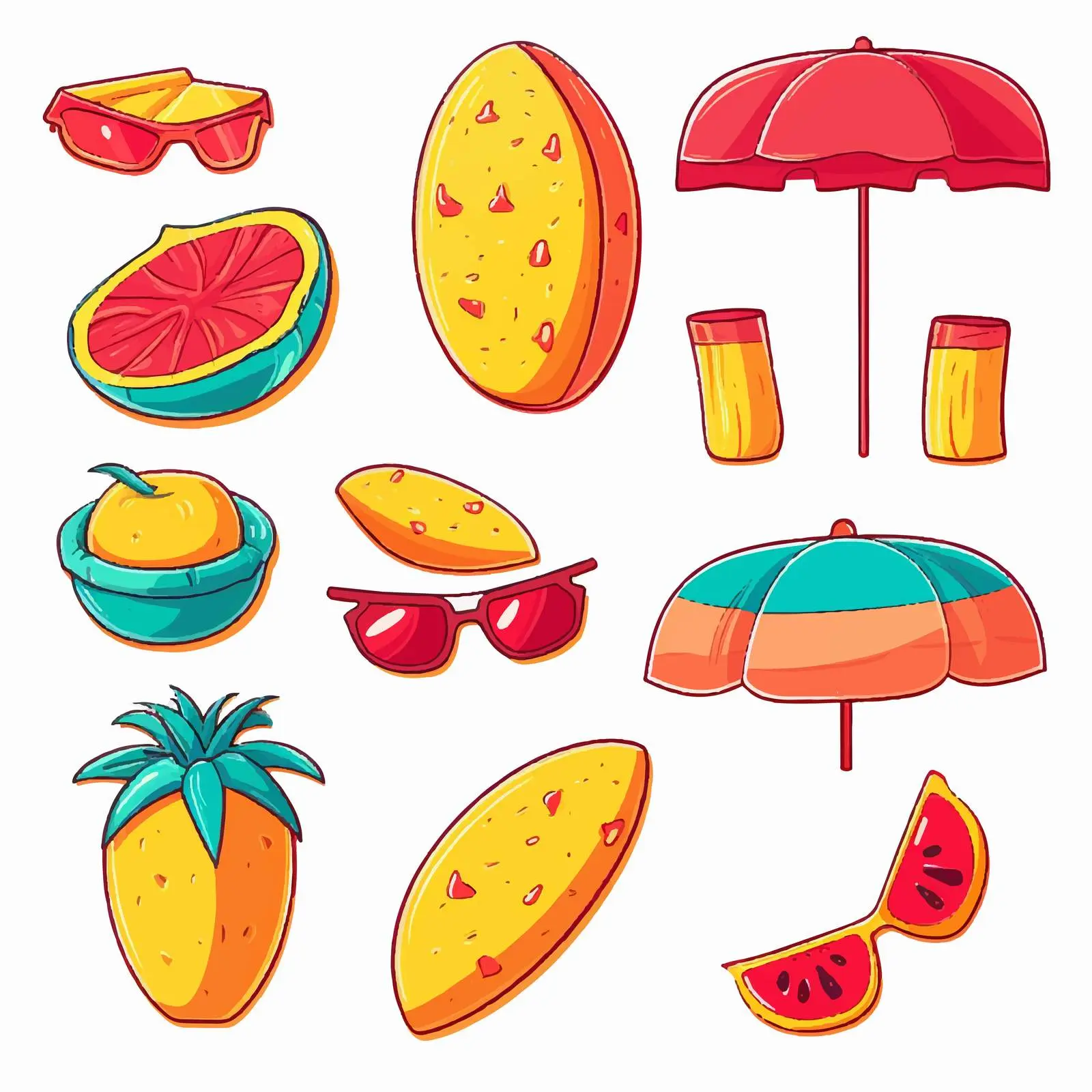 Bright Summer Clip Art Set on White Background – free camp image from Dotvec
