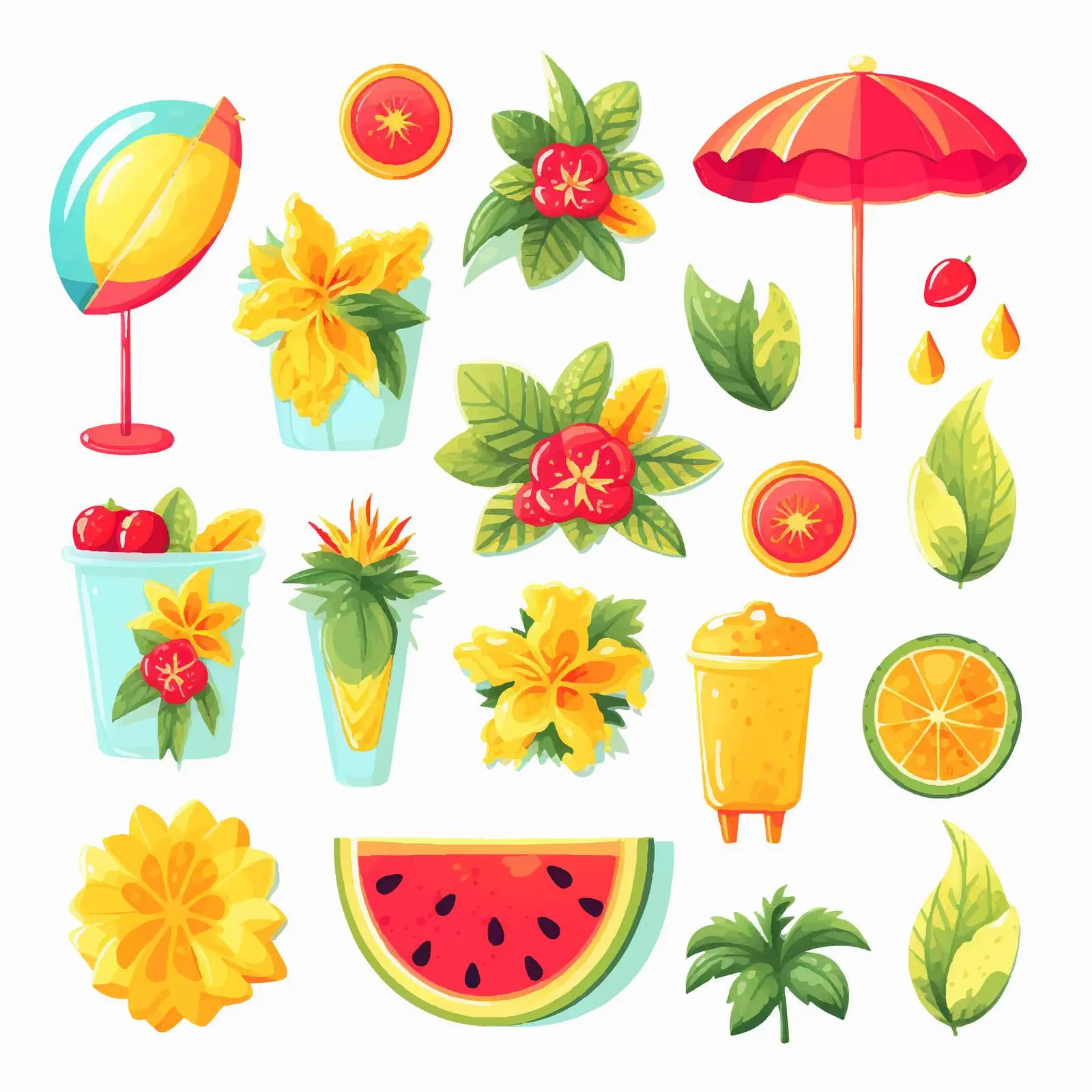 Bright Summer Clip Art Set on White Background — free download from Dotvec