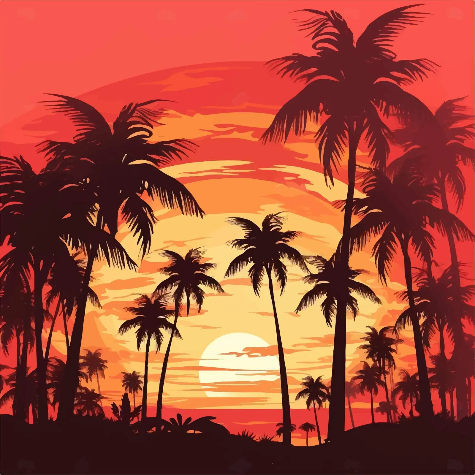 Tropical Sunset with Palm Silhouettes Poster – free dusk image from Dotvec
