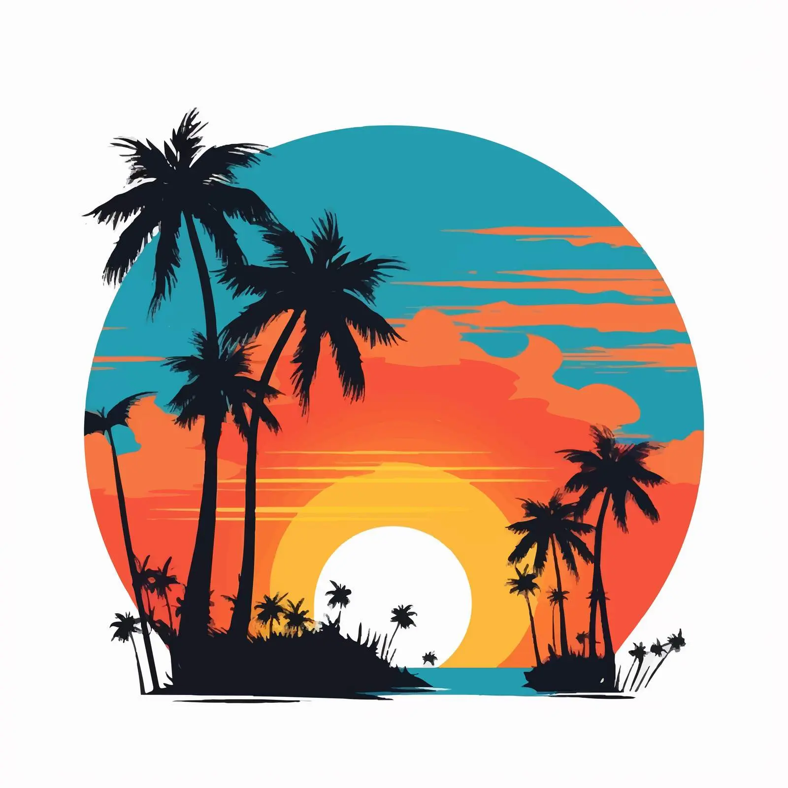 Tropic Sunset with Palm Silhouettes Poster — free download from Dotvec