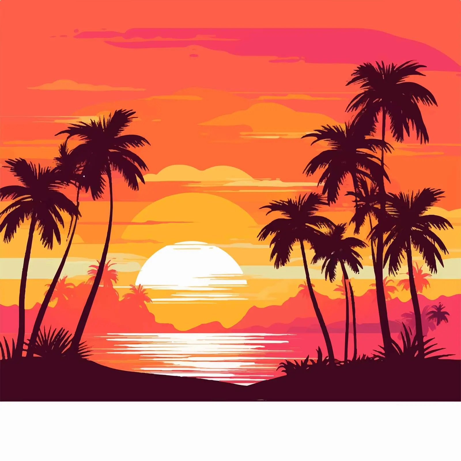 Tropical Sunset with Palm Silhouettes Poster — free download from Dotvec