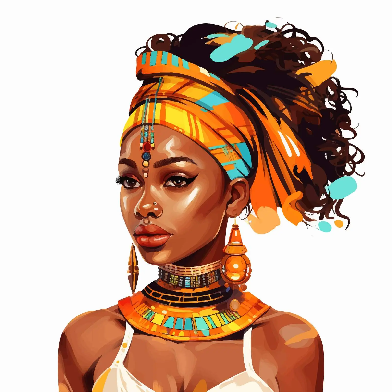 African Girl in Traditional Jewelry Illustration — free download from Dotvec