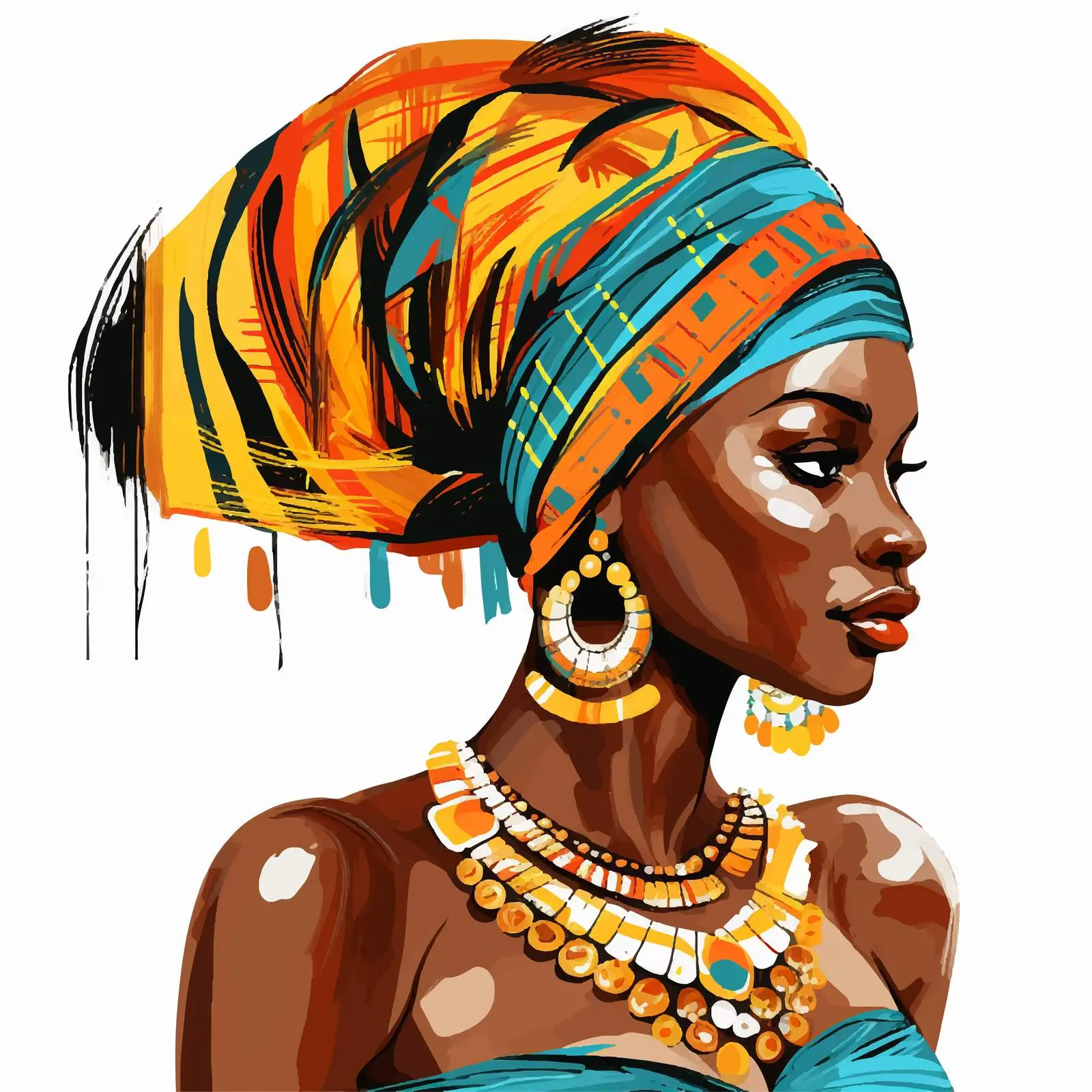 African Girl in Traditional Jewelry Illustration — free download from Dotvec