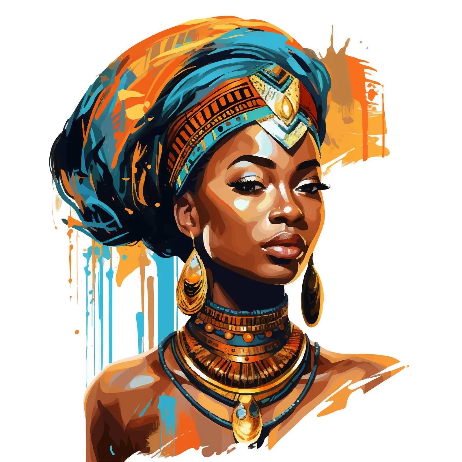 African Girl in Traditional Jewelry Illustration – free traditional patterns image from Dotvec