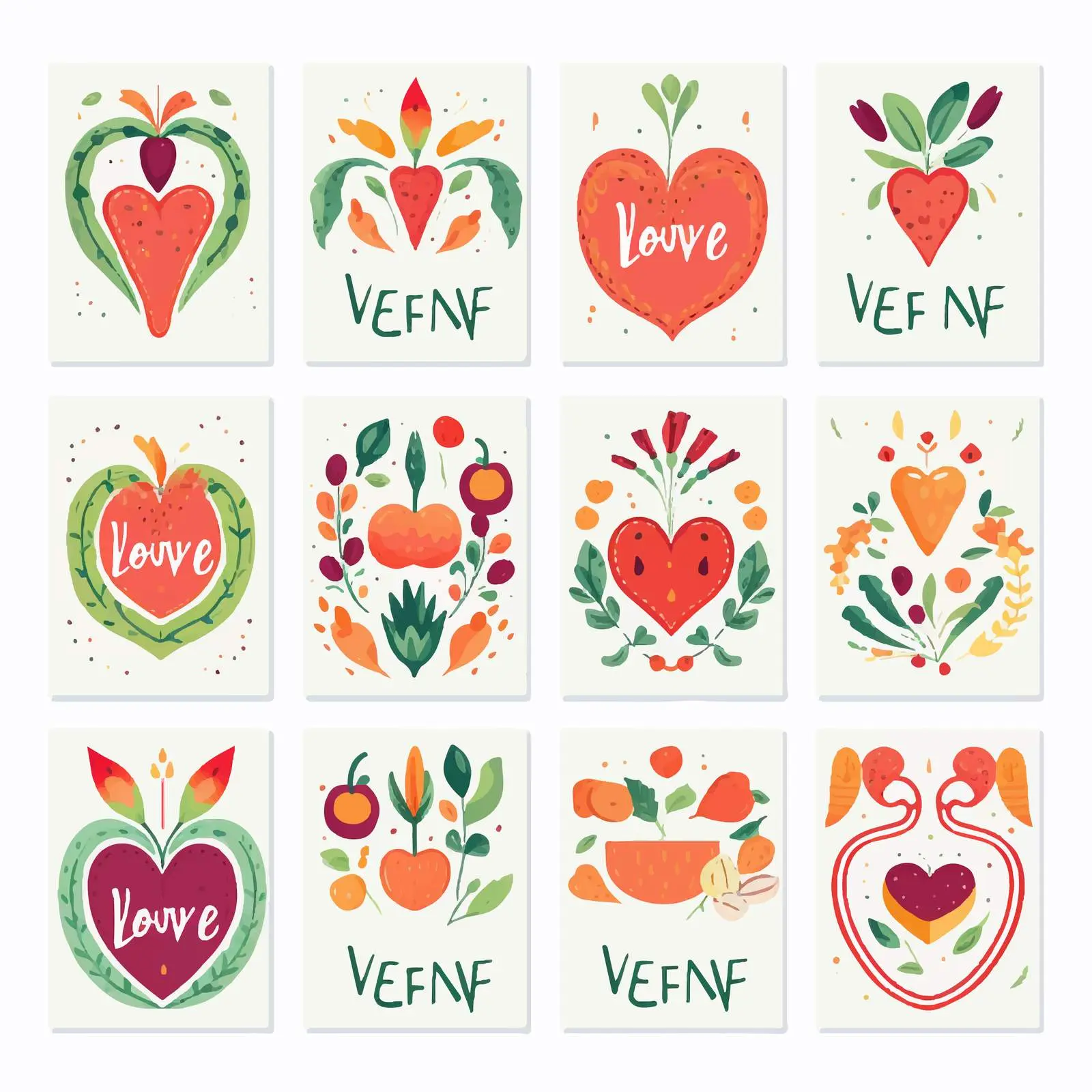 Bright Vegan Love Card Templates Set – free love theme image from Dotvec