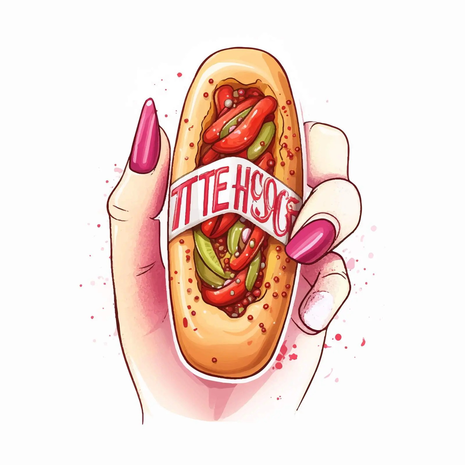 Colorful Nails Holding a Hot Dog Illustration — free download from Dotvec