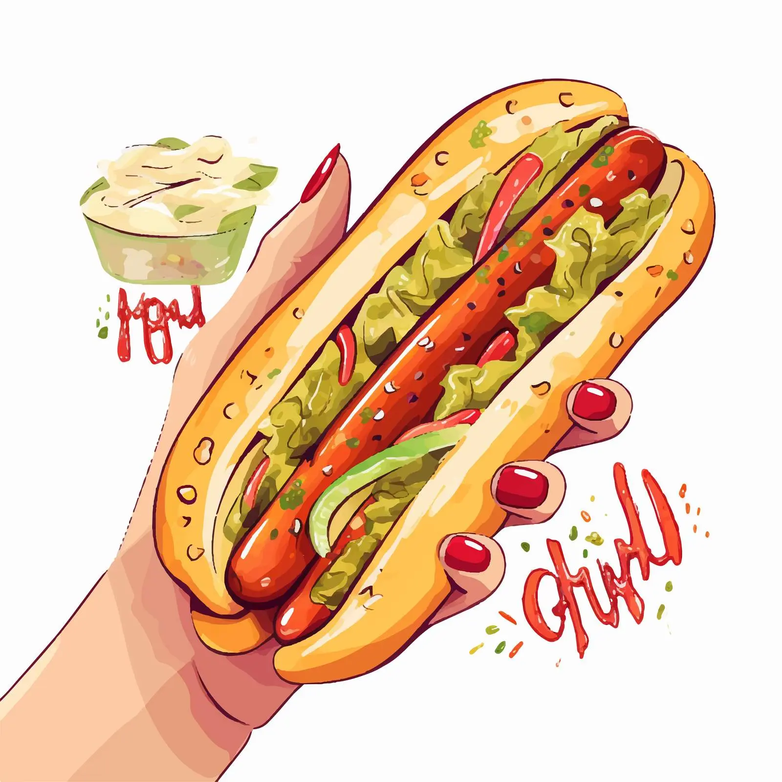 Vibrant Nails with Hot Dog Watercolor Vector — free download from Dotvec