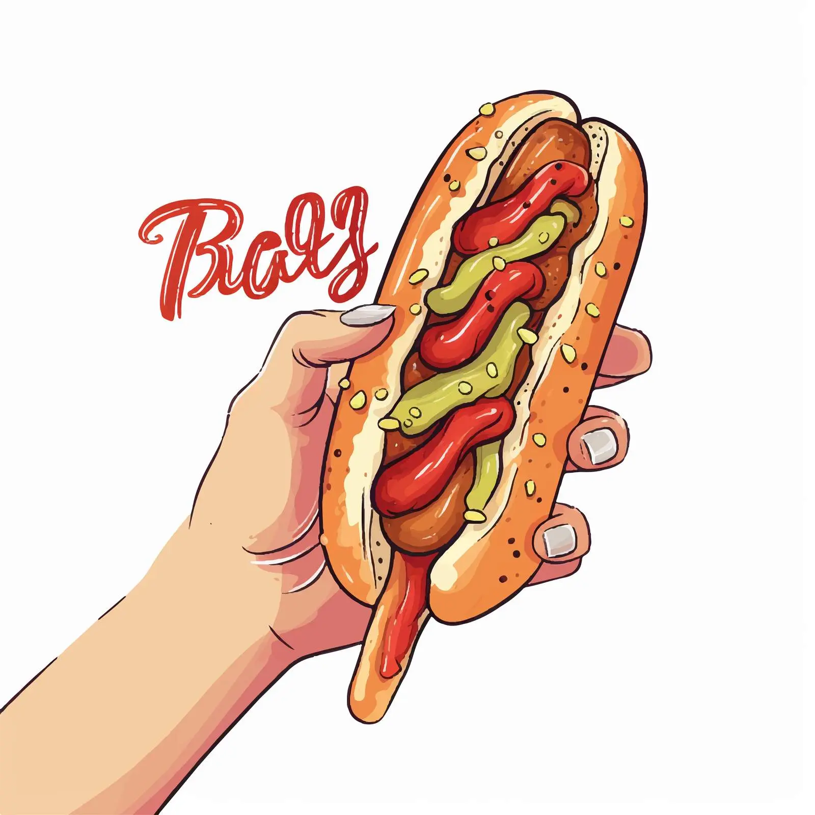 Bright Nails with Hot Dog Watercolor Illustration — free download from Dotvec