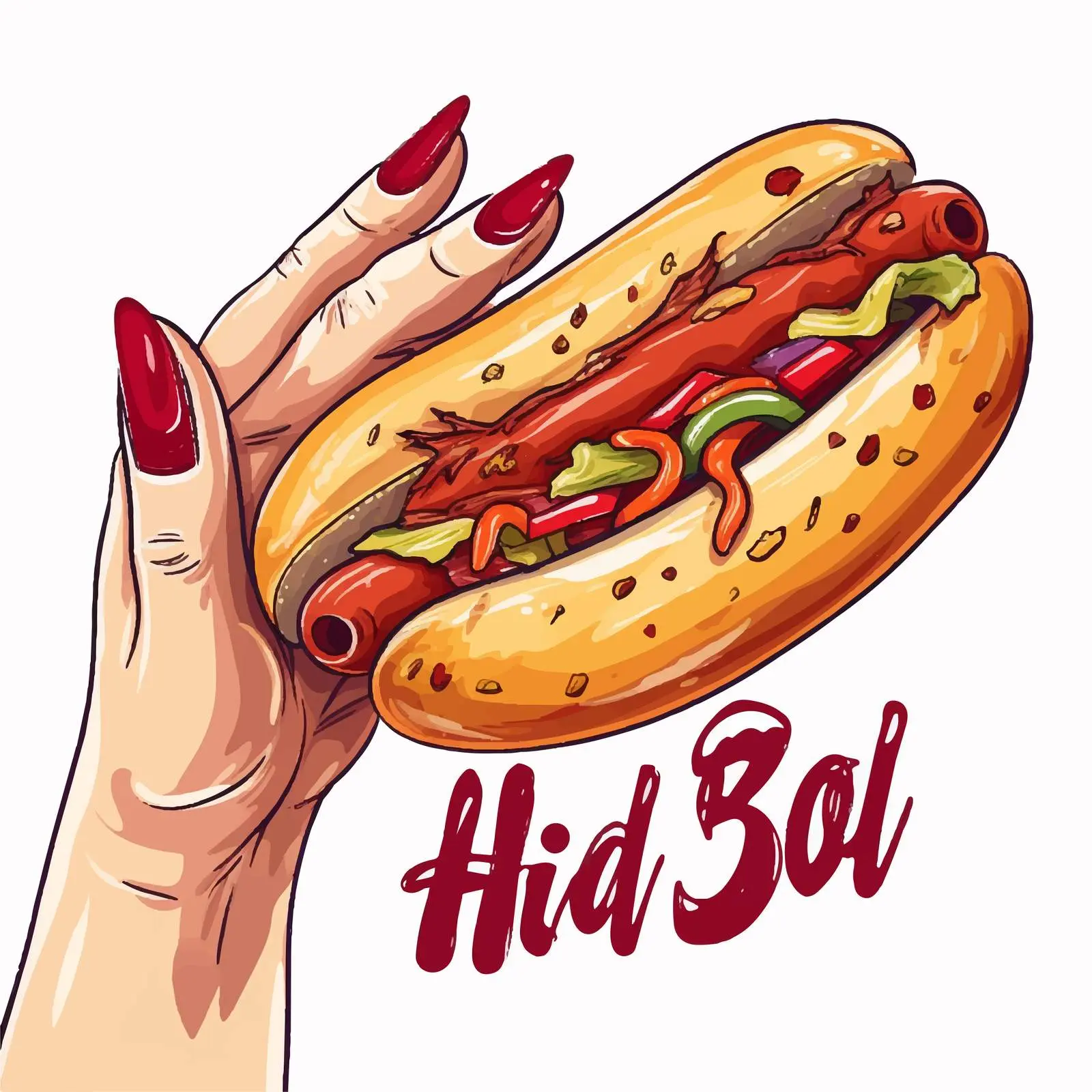 Colorful Hand Holding Hot Dog Illustration — free download from Dotvec