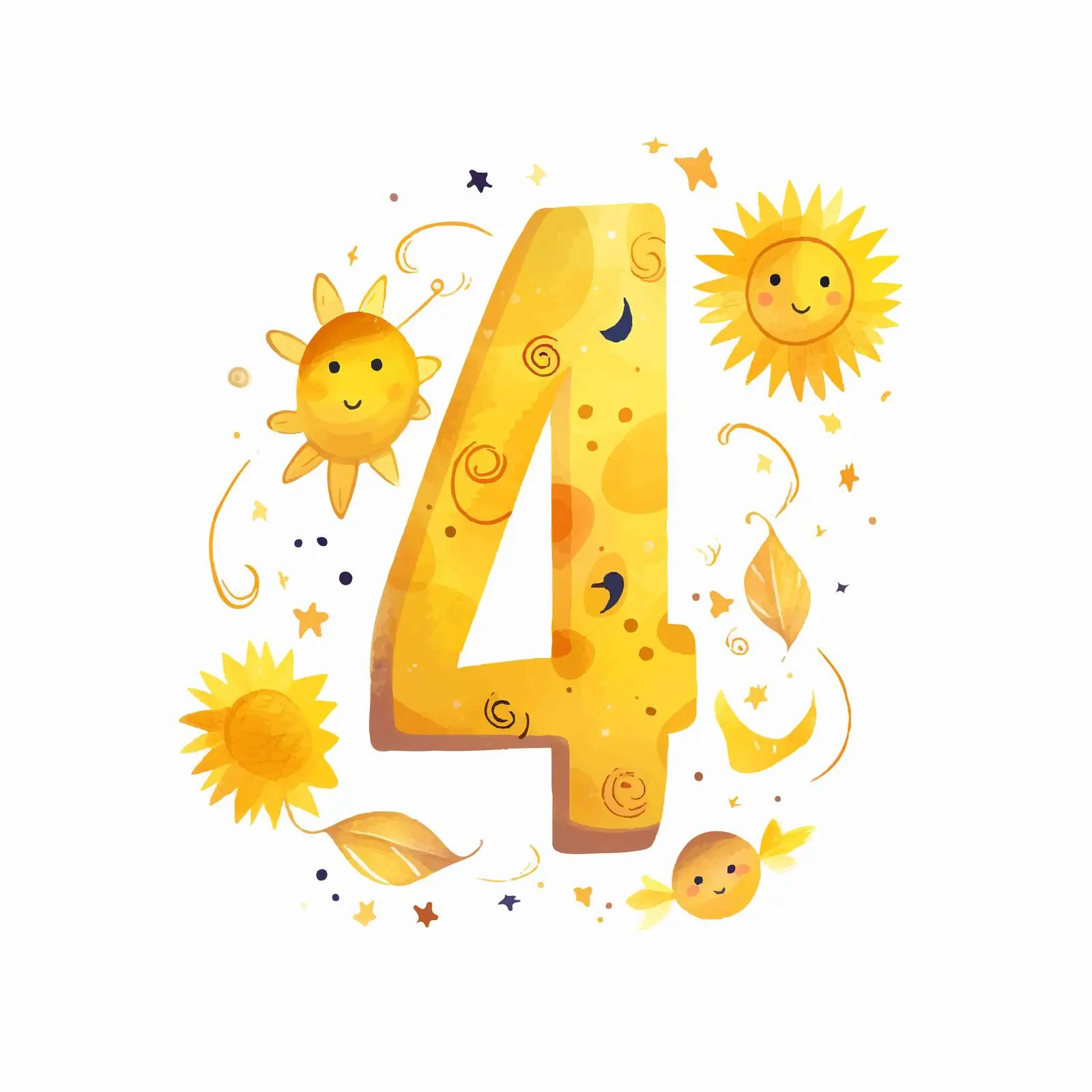 Cute Moon and Sun Illustration with Number 4 — free download from Dotvec