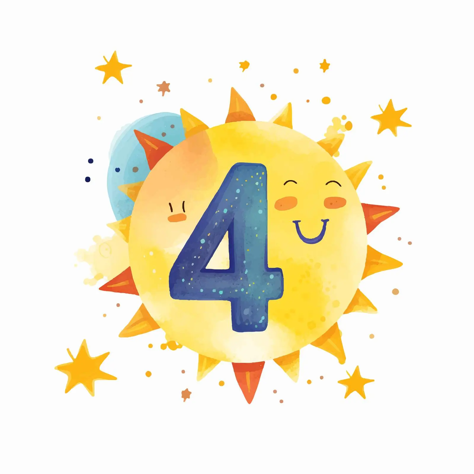 Cute Moon and Sun with Number 4 Vector – free cosmic image from Dotvec