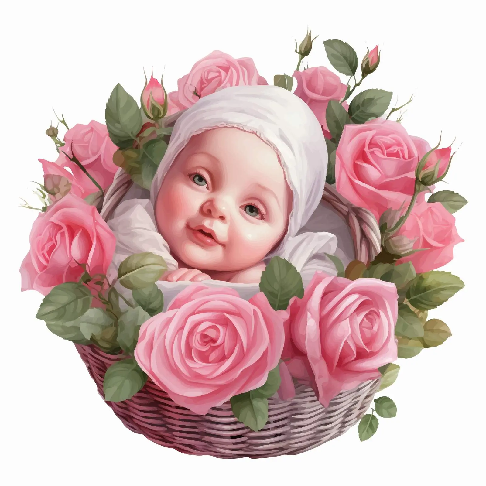 Bright Pink Newborn Portrait in Flower Basket — free download from Dotvec