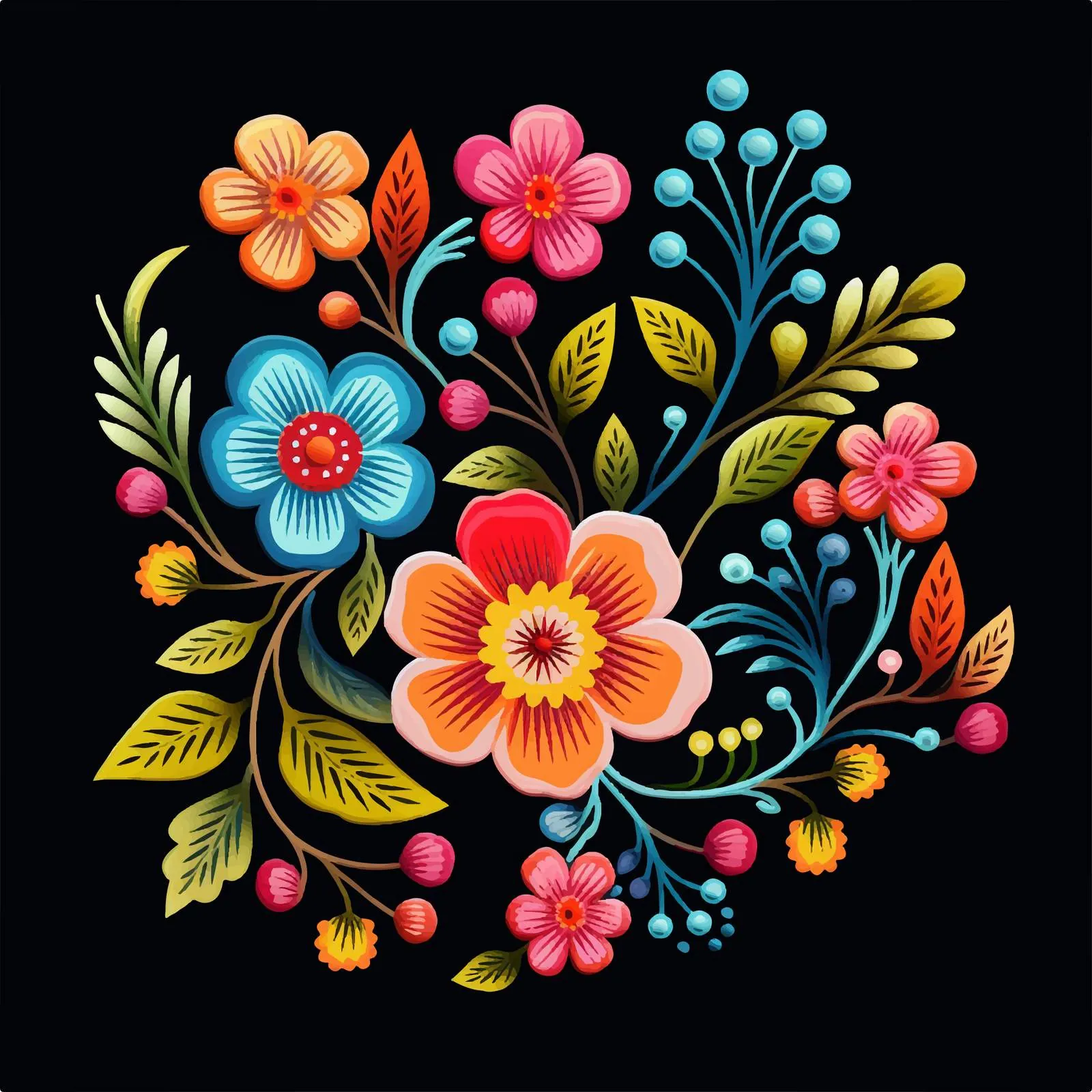 Bright Satin Stitch Floral Embroidery Design — free download from Dotvec