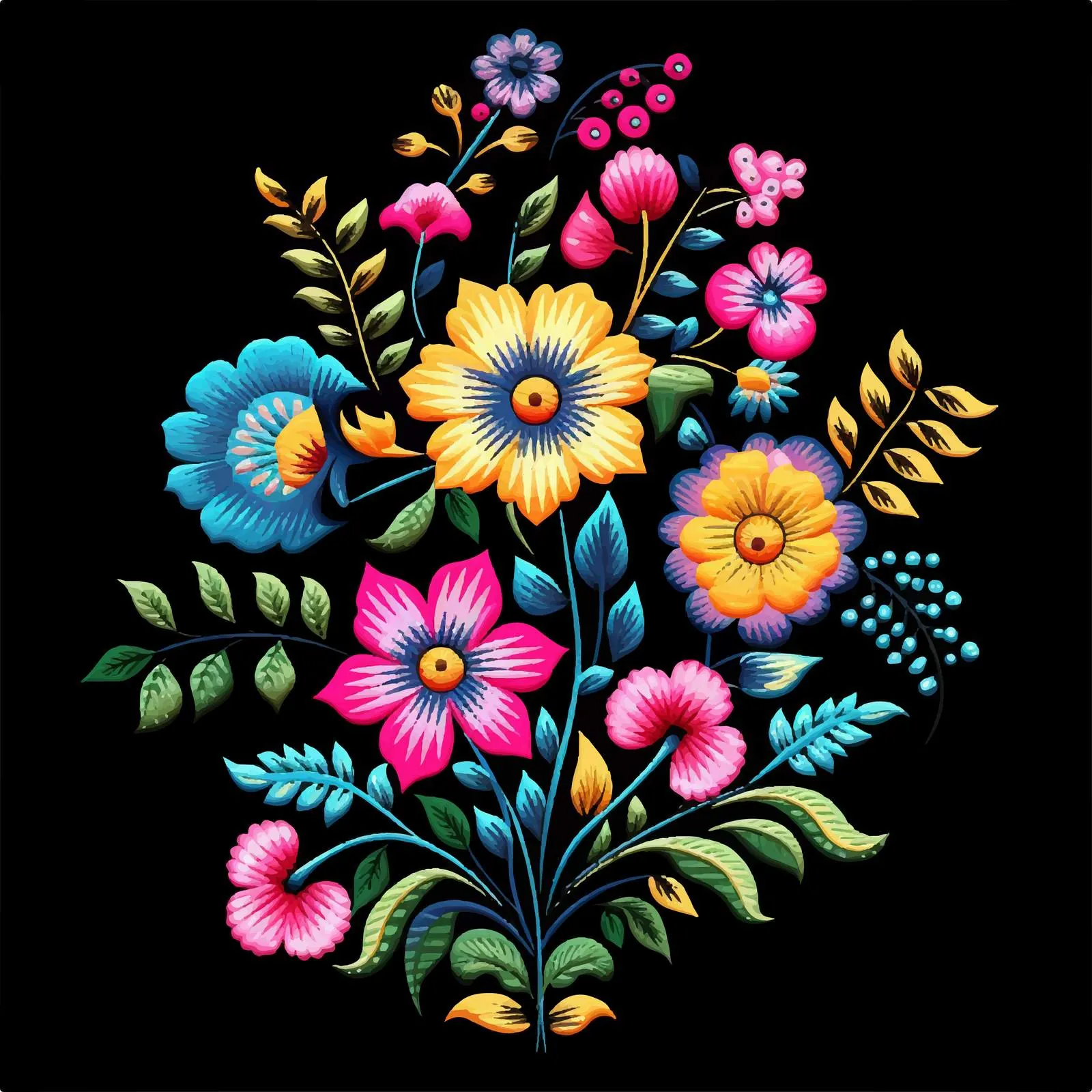 Folk Flower Satin Stitch Embroidery Design — free download from Dotvec