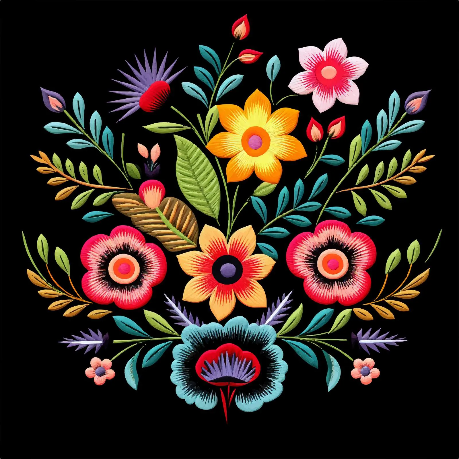 Bright Satin Stitch Flower Embroidery Design — free download from Dotvec