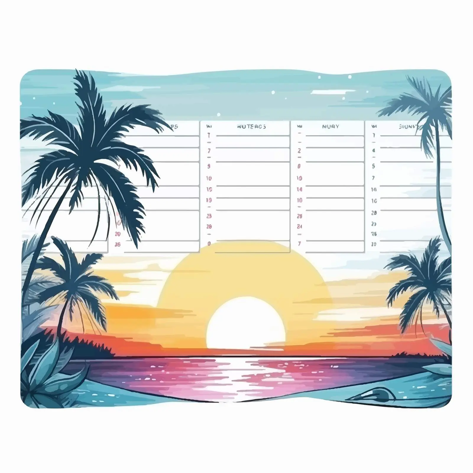 Tropical Evening Landscape Weekly Planner Vector — free download from Dotvec
