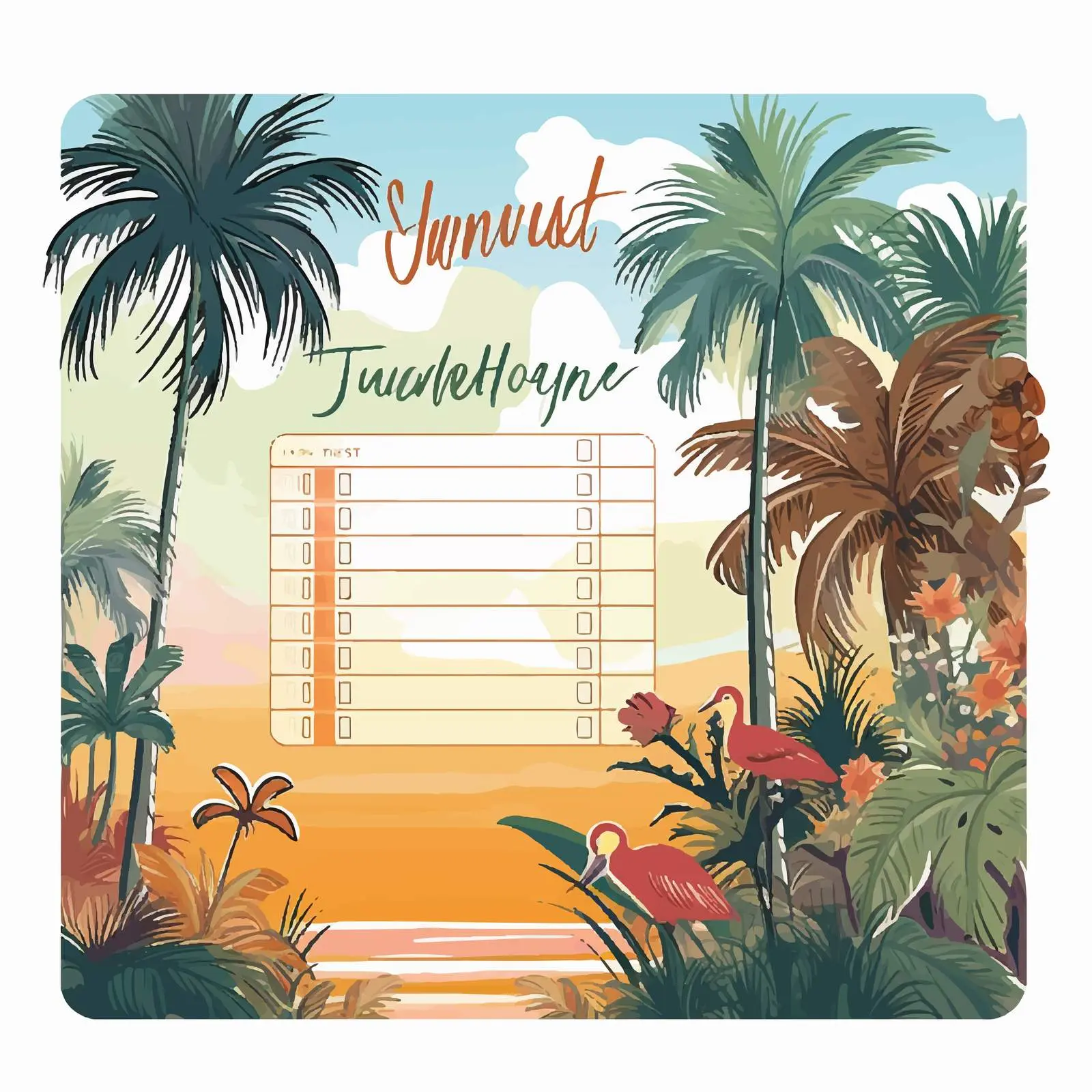 Bright Tropical Evening Landscape Weekly Planner — free download from Dotvec