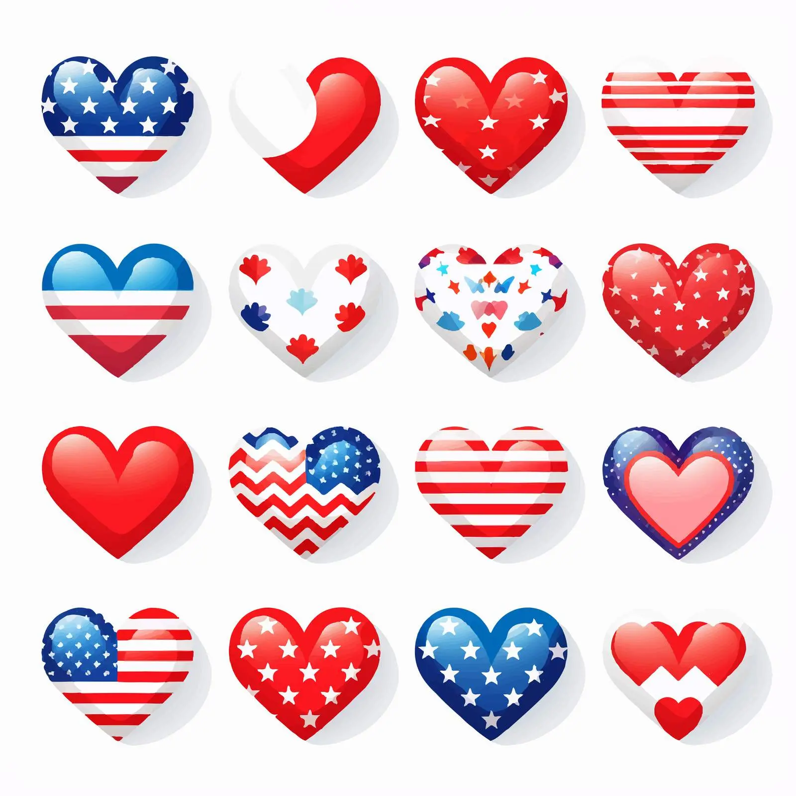USA Patriotic Clip Art Hearts in Vibrant Colors — free download from Dotvec