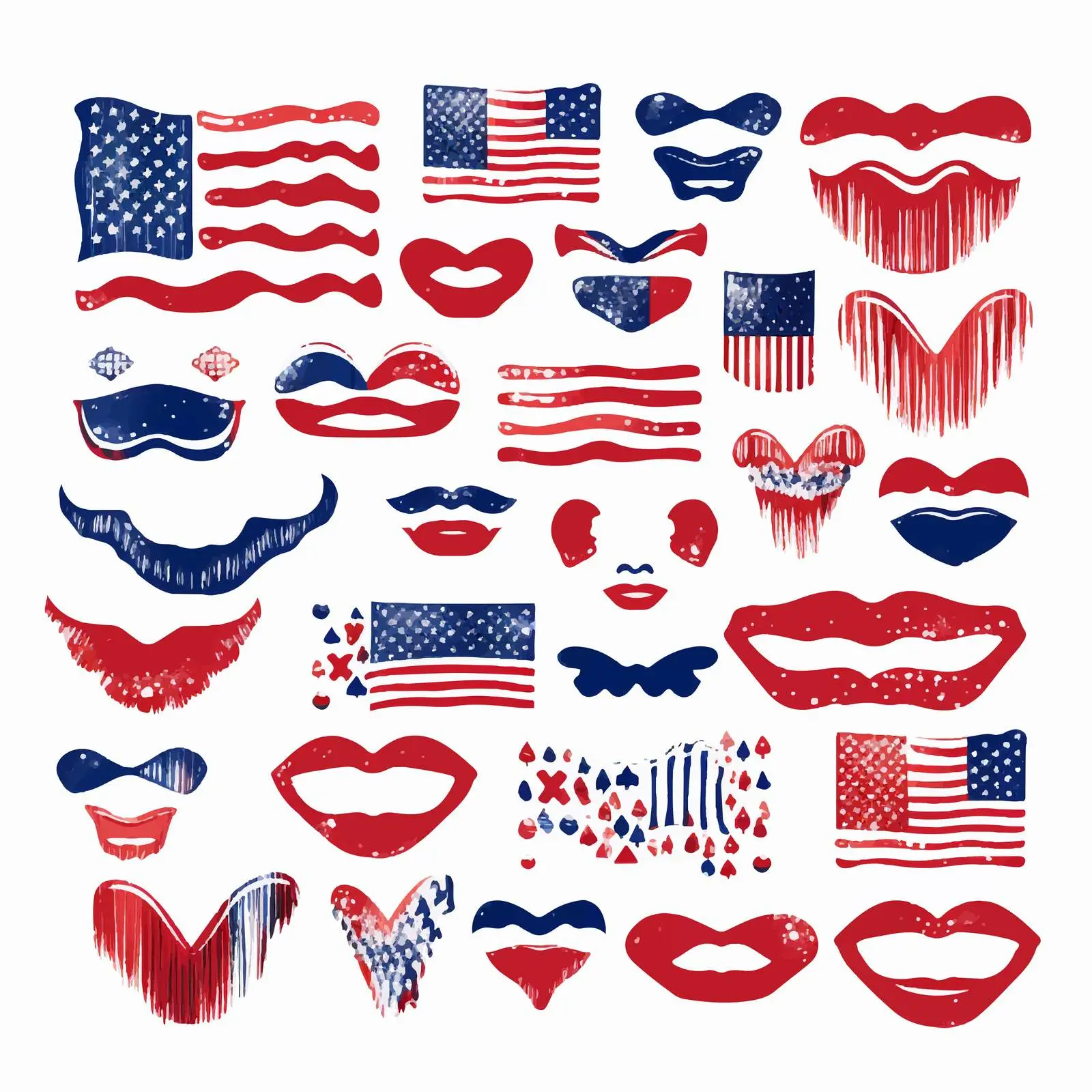 USA Patriotic Clip Art Set with Map and Lip Prints — free download from Dotvec