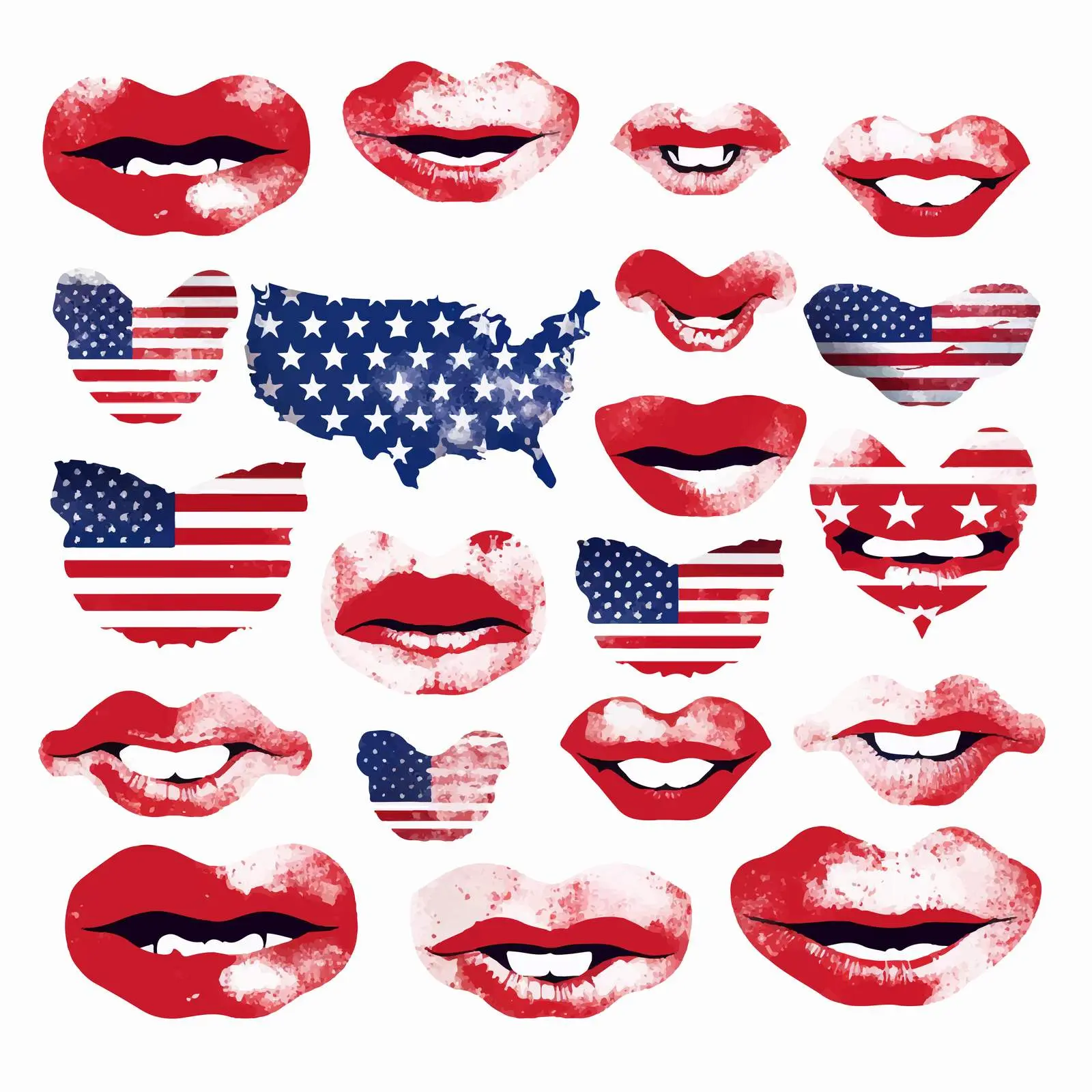 USA Patriotic Clip Art Set with Map and Lips — free download from Dotvec