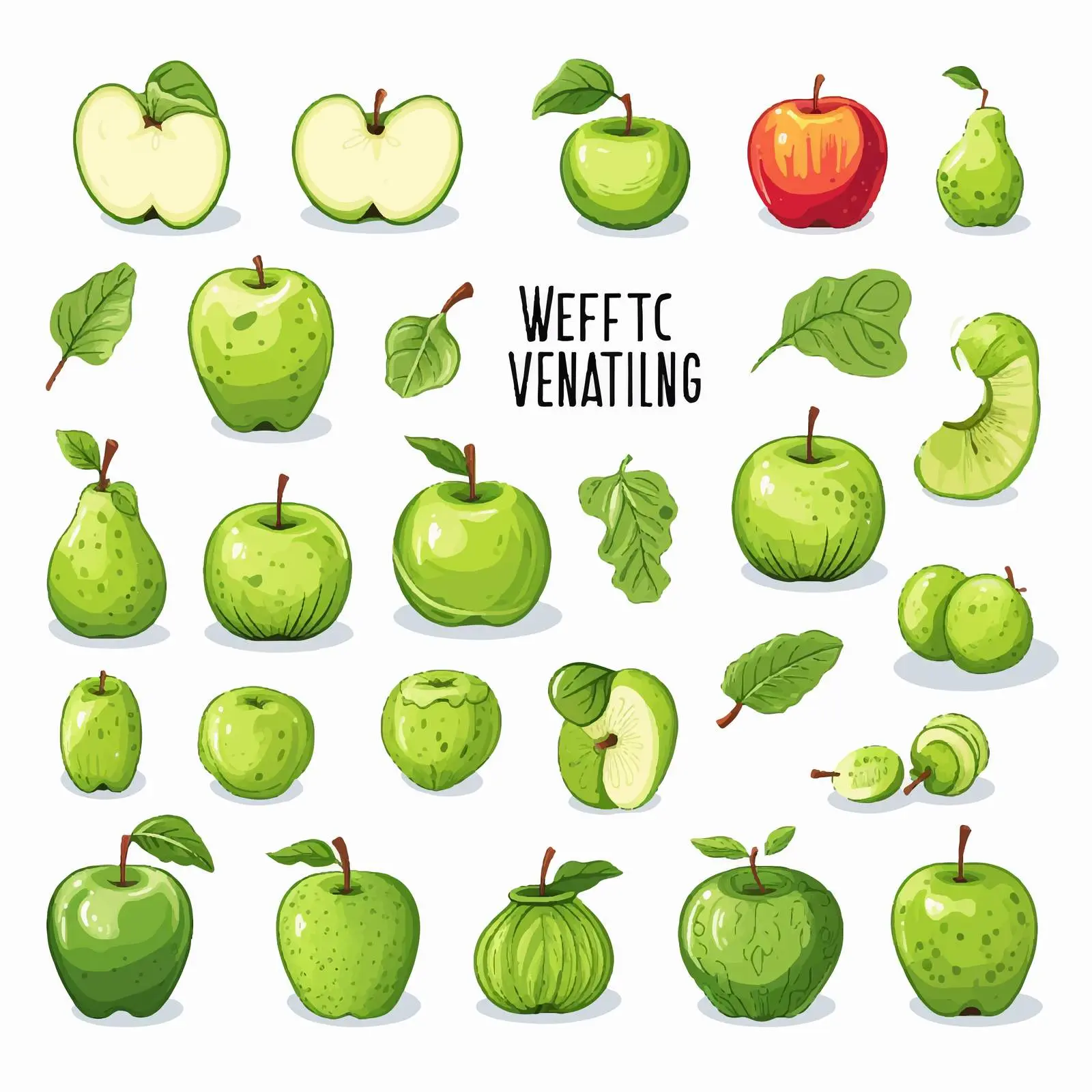 Vegan Design Set with Green Apples and Lettering — free download from Dotvec